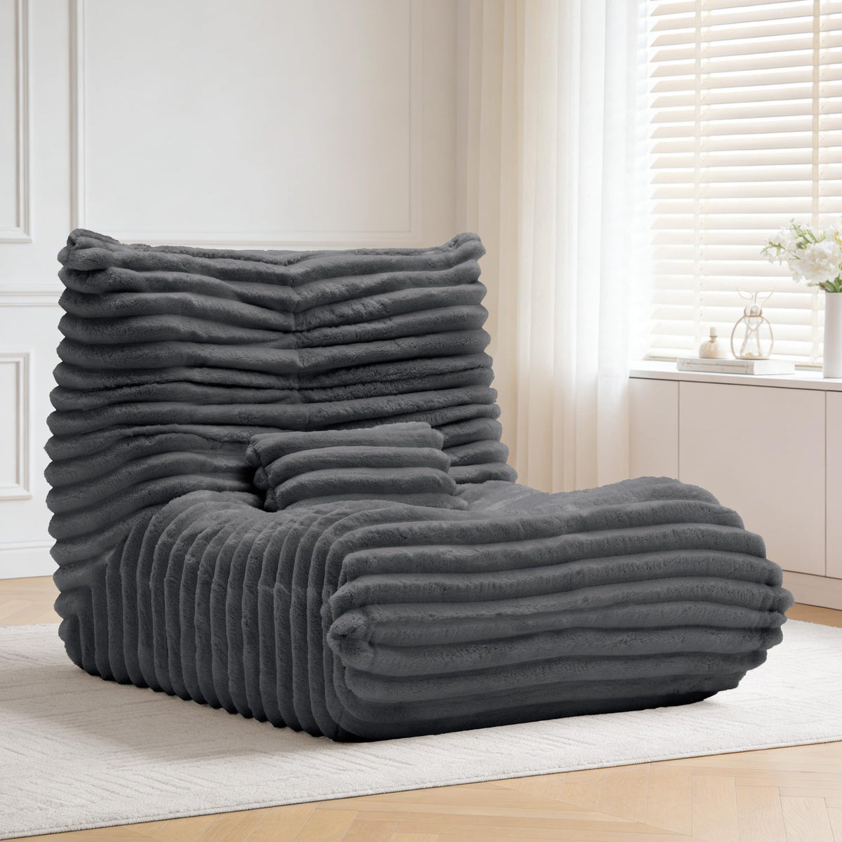 ZOOVEE Giant Bean Bag Chair with Lumbar Pillow, Memory Foam Filled Oversized Floor Sofa for Adults, Comfy Fireside Lounge Chair for Apartment, Living Room, Bedroom, Reading (Grey)