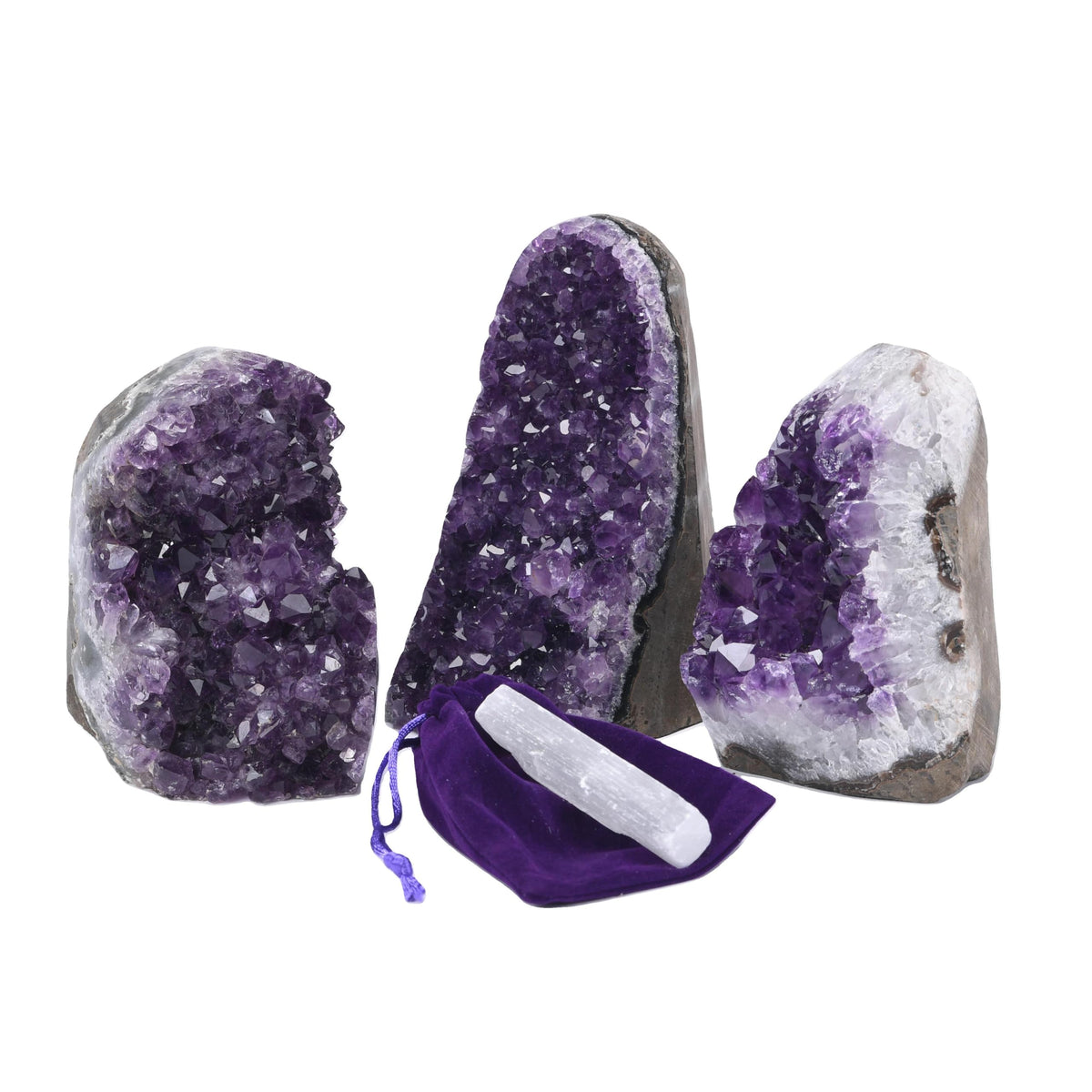 Premium Amethyst Geode Stone Crystal Cluster .5 - .75 Pound Geode - Each Piece is Unique & Natural - Raw Healing Crystal Rock from Uruguay - Deep Purple Decoration - FREE 3" Selenite Wand