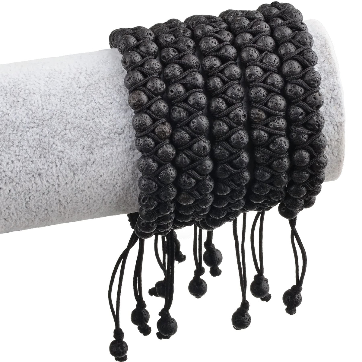 MASSIVE BEADS Natural Chakra Healing Power Crystals Macrame Bracelet Yoga Double Layer Stone Beads Gemstone Meditation Relax Anxiety Bangle for Unisex Women Men (Black Lava, 6mm)