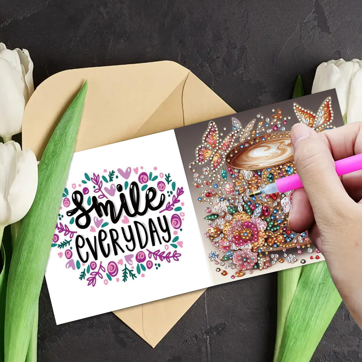 MaiYiYi 6 Pack DIY Coffee Diamond Painting Greeting Cards Kit, Butterfly Diamond Art Greeting Cards, Rose Diamond Painting Cards for Friends Holiday Birthday
