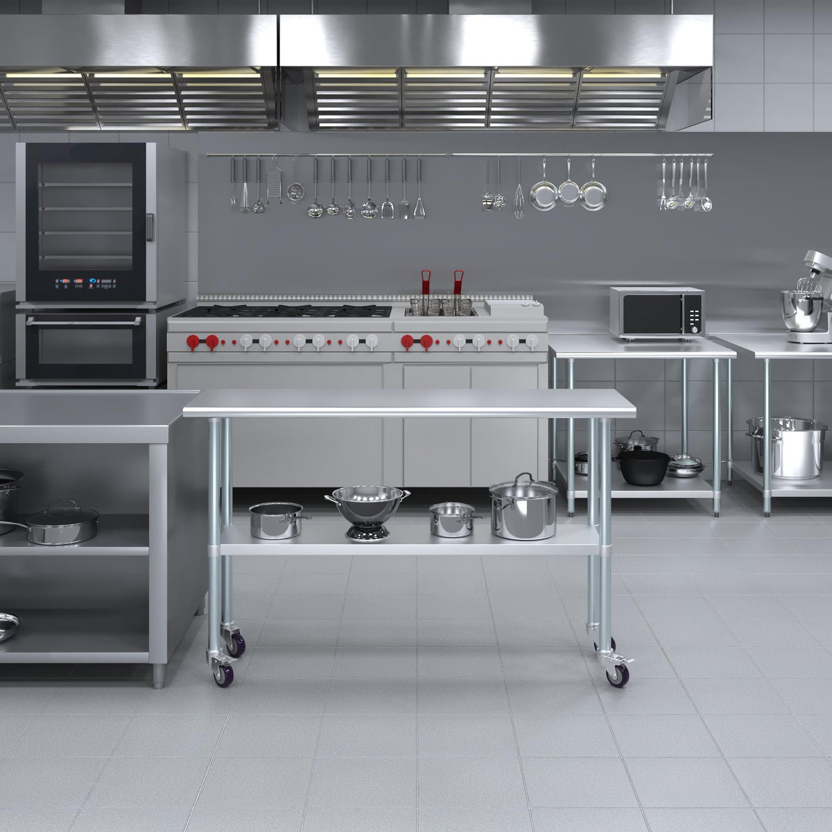 18" X 60" Stainless Steel Work Table with Under-Shelf & 4 Wheels | NSF Certified | Laundry Garage Utility Bench | Food Prep Worktable