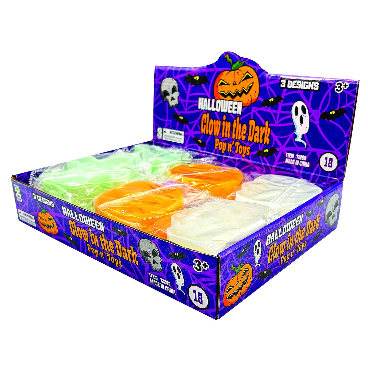 Raymond Geddes Glow-in-The-Dark Halloween Pop 'N' Toys (18 Pack) Sensory Toddler Popper for Relaxing - Fun Halloween Bulk