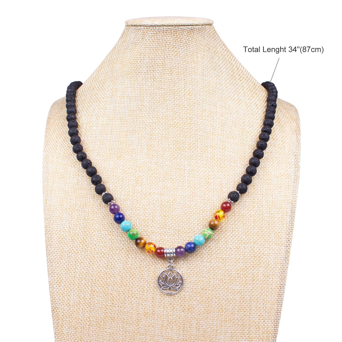Addmluck 108 Mala Beads Necklace 7 Chakra Tree of Life Pendant Prayer Buddha Bracelets Healing Stone Yoga Men Women Jewelry(Natural lava beads)