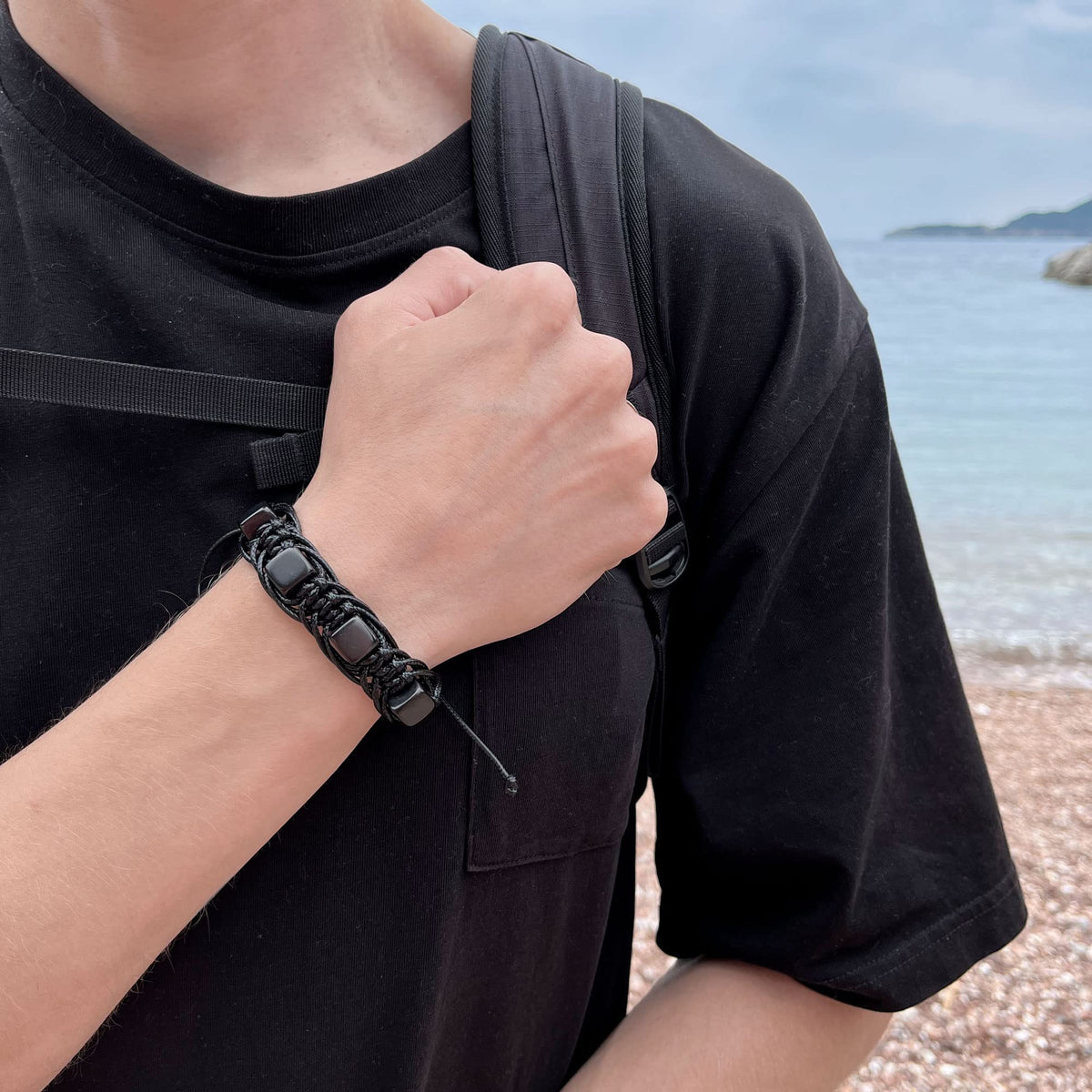 Brutal Handcrafted Shungite Stone Men's Bracelet Arachne 10 mm Cube Beads | Shungite Protection Jewelry for Men and Women | Adjustable Solid Stone Shambhala Macrame Black Mens Beaded Bracelet SB104