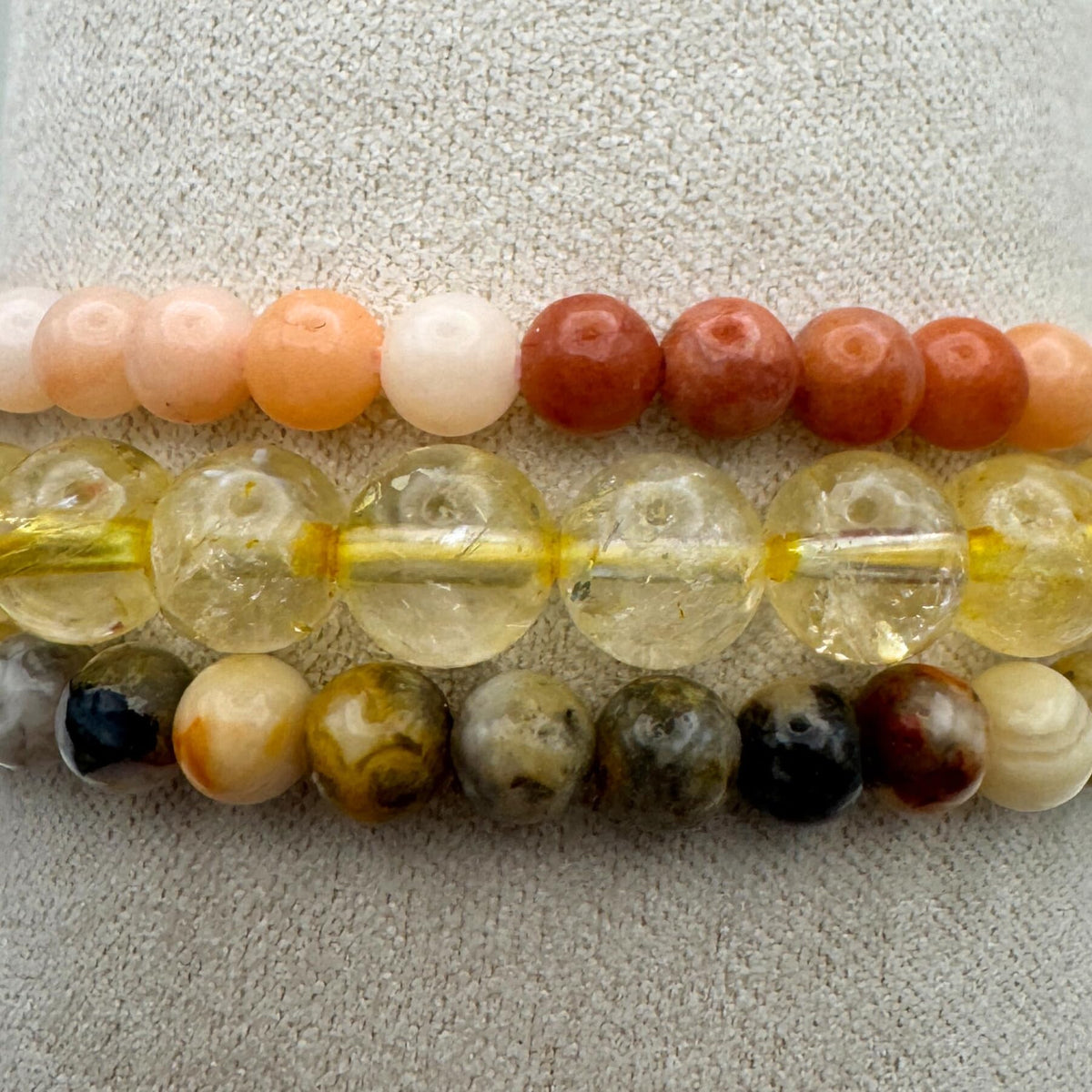 Joy Crystal Bracelet Stack 4mm – Healing Stone Beaded Bracelets – Orange Aventurine,Crazy Lace Agate, and Citrine, Spiritual Energy Jewelry for Motivation, Uplifting Energy, Abundance– Elastic, Unisex, Gift-Ready