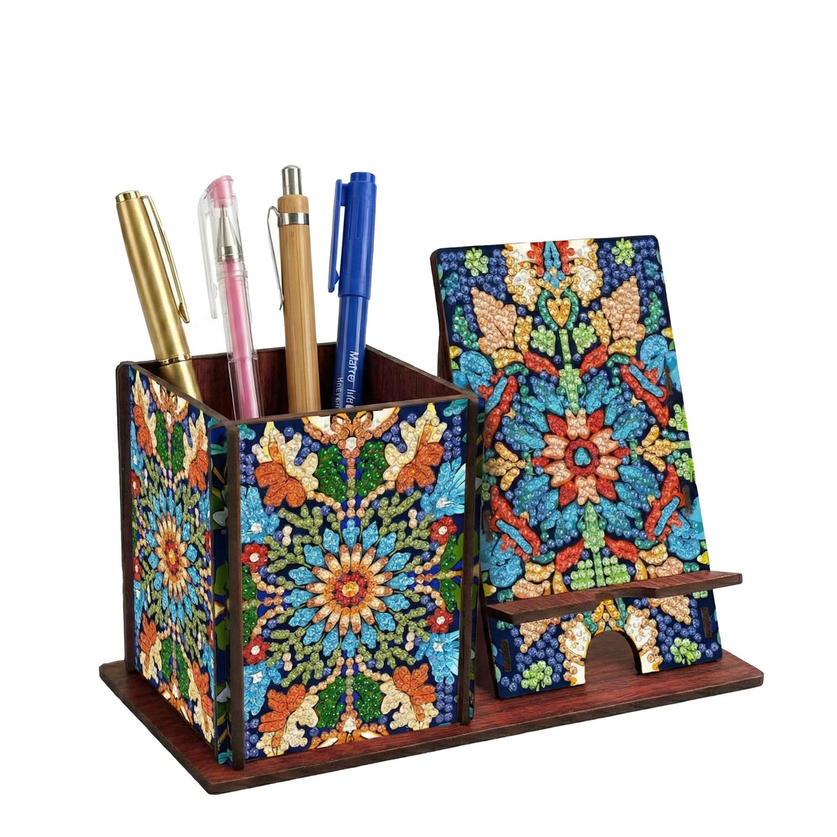 DIY Diamond Painting Kit, 2-in-1 Diamond Art Pen Holder & Cell Phone Stand, Mandala Crystal Rhinestone Mosaic Desktop Organizer, Arts and Crafts Kits for Adults and Beginners, Office Decor Gift