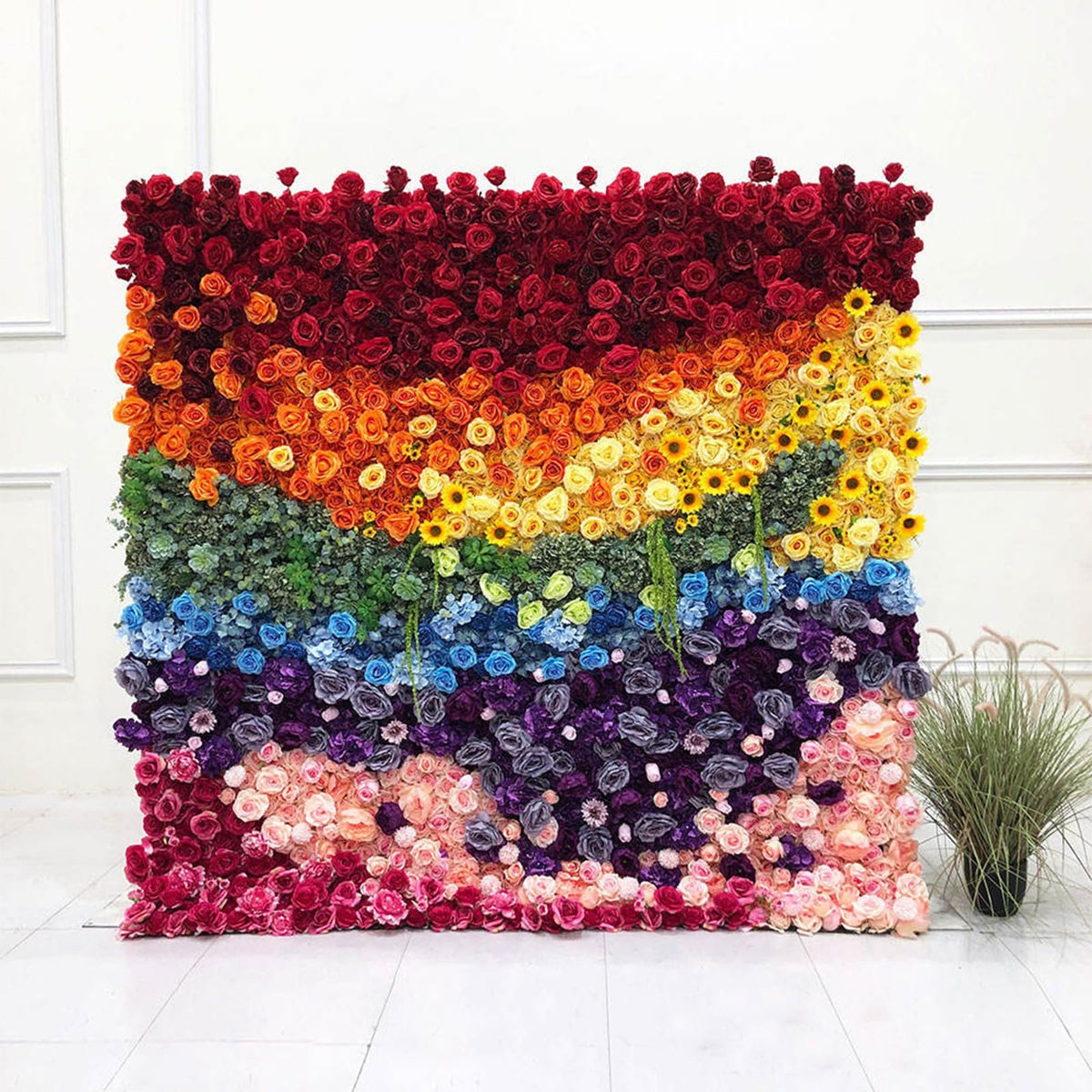 Handmade Colorful Rainbow Roses Wall Large Artificial Flower Wall Backdrop Panels,Rose Wedding Backdrop 5D Floral Wall Fabric Flower Wall For Party Baby Shower Bridal Wedding ,2m*2m/6.56*6.56FT