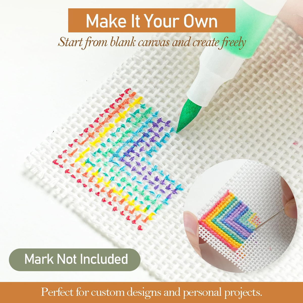 Needlepoint Canvas 13 Mesh, 8 Pack 8 x 8 Inch Pre-Cut Cotton Blank Embroidery Fabric with 5 Needles, Blank Canvas for Needlepoint, Canvaswork & DIY Craft Supplies, No-Fold Packaging