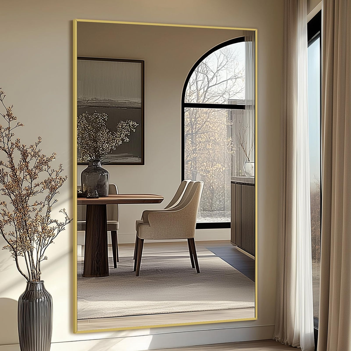 Mirrorons 76"x44" Oversized Full Length Mirror, Floor Standing or Wall Mounted with Hanging Kit, Shatterproof Tempered Glass Mirror for Living Room, Bedroom, Dressing Room, Gym (Gold)