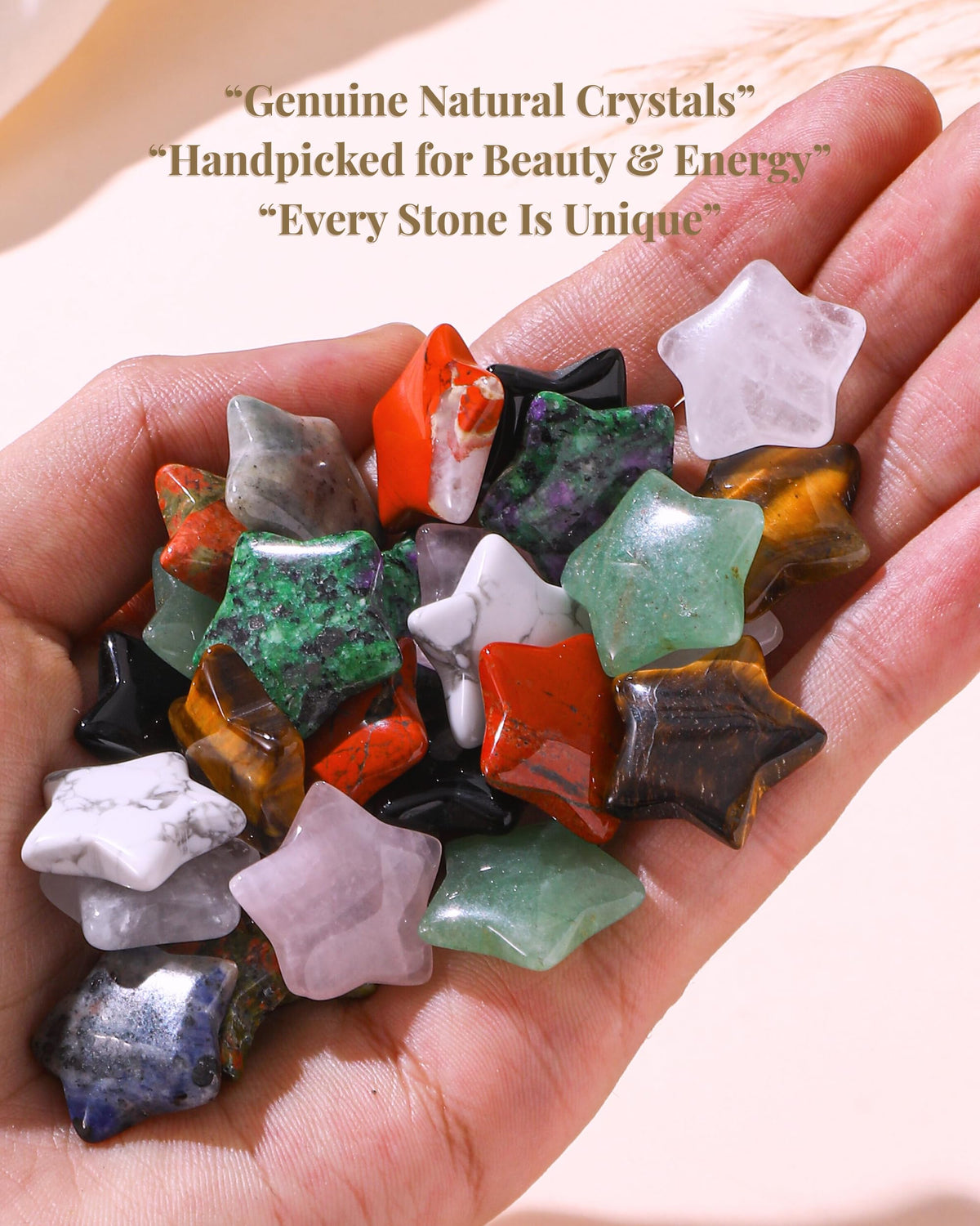 QianCannaor Pocket Hug Cards Bulk Crystal Stone Gift Set - 10Pcs Natural Star-Shaped, Bulk Valentines Day Gifts for Adults, Ladies, College Students, Friends - Thinking of You Anxiety Relief Keepsake(Star 10Pcs)