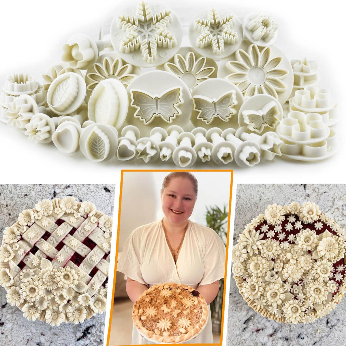 36-piece Flower Fondant Cutters Gum Paste Cookie Stamp Cake Decorating Tool Set - Daisy Leaf Butterfly Heart Plunger Cutter Seal DIY Handmade Clay Embosser Mini Mold Maker
