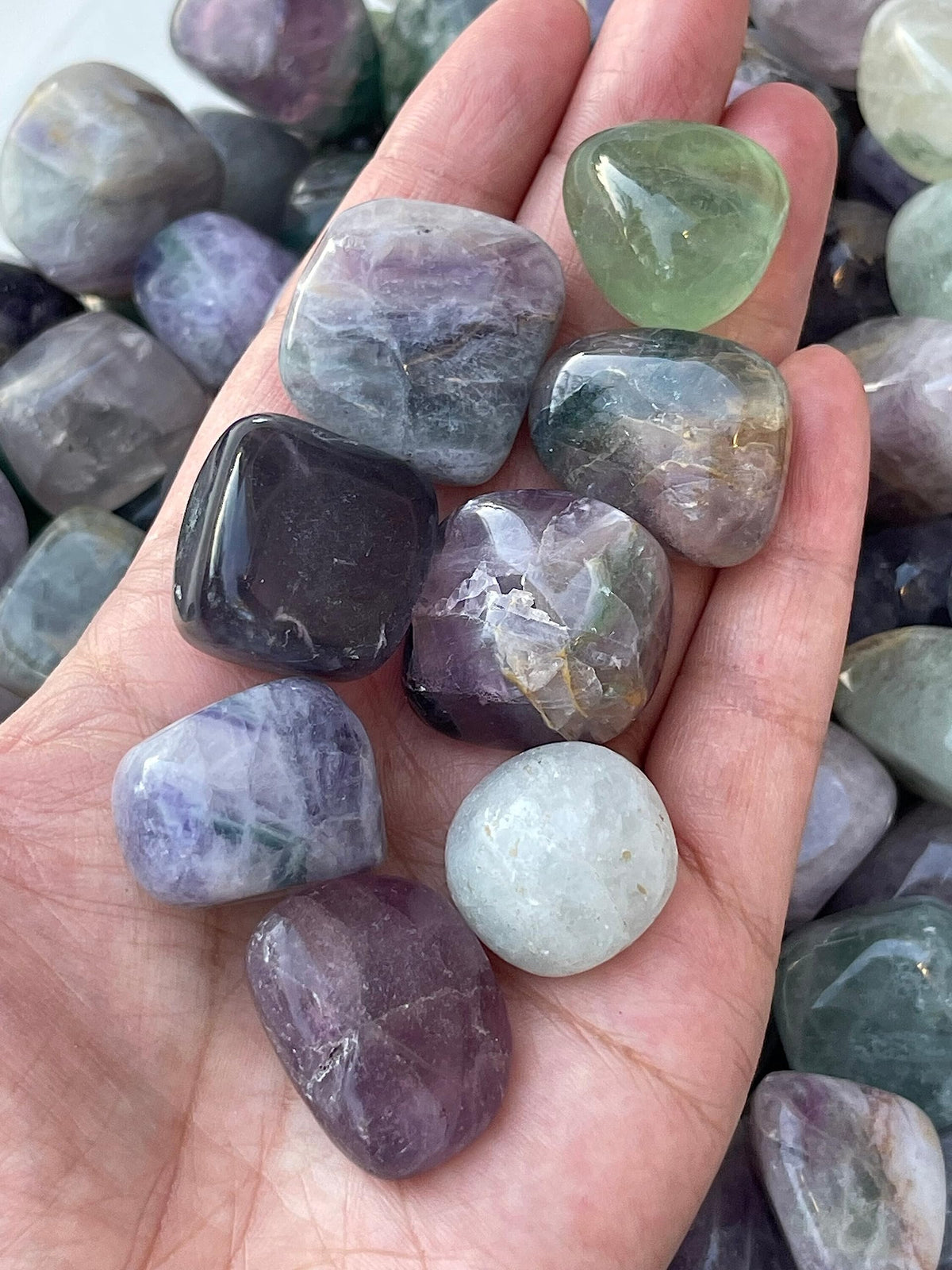 GAF TREASURES 5 Pcs Rainbow Fluorite Tumbled Stones, Polished Natural Rainbow Fluorite Gemstone, Rainbow Fluorite Healing Crystals (Rainbow Fluorite)