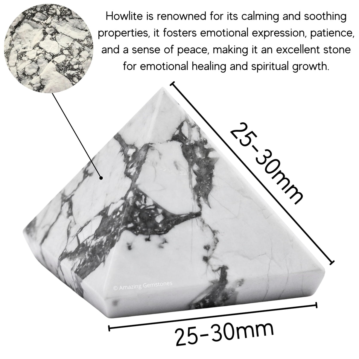 Amazing Gemstone Howlite Pyramid Crystal Healing Stones - 1" Great Pyramid Figurine of Natural Stone Pyramid for Meditation, Reiki, Chakra Balancing and Crystal Pyramids Grid