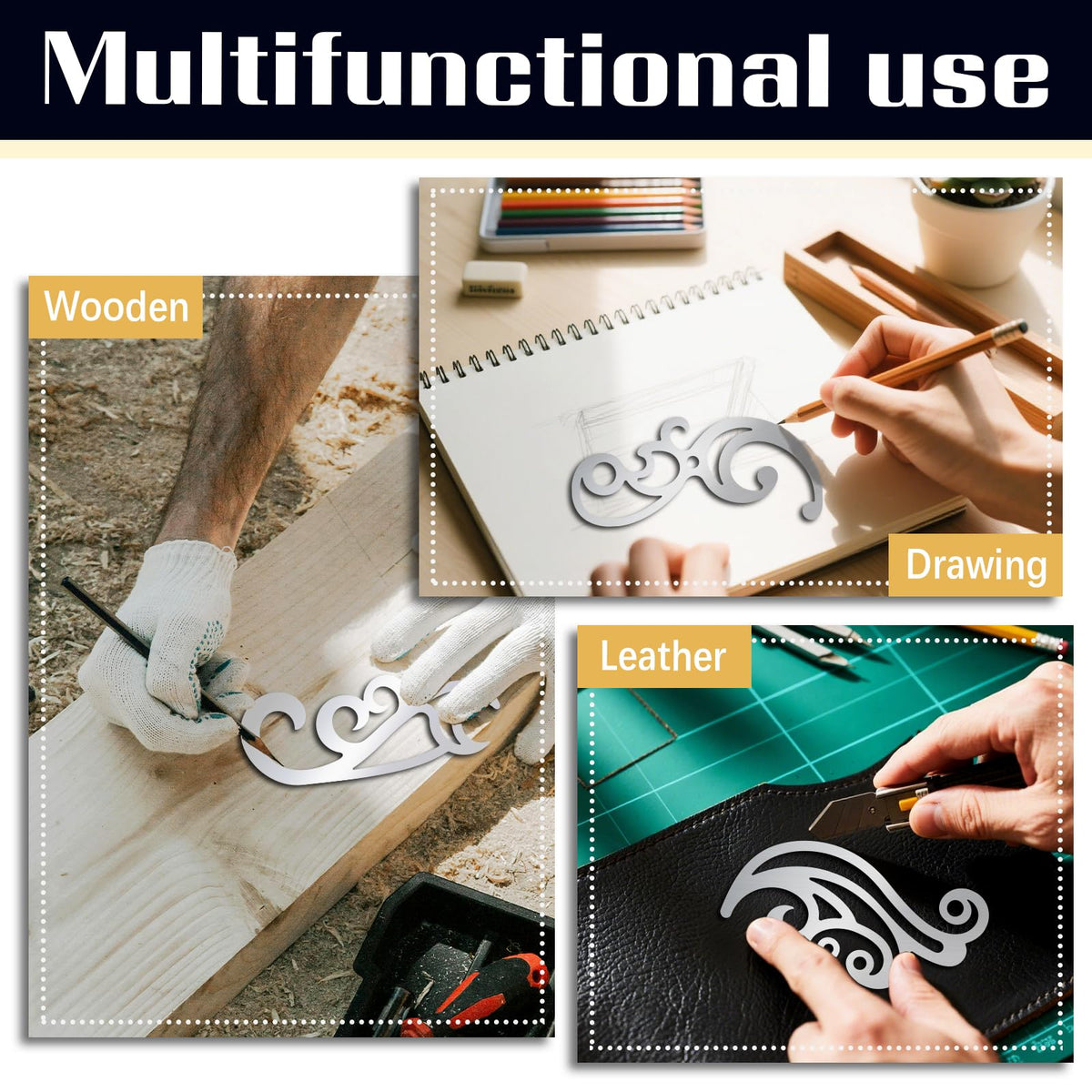 ORIGACH 4 Pcs Stainless Steel French Curve Ruler Metal Drafting Stencils Stainless Steel Template Rulers for Leather Sewing DIY Craft Supplies