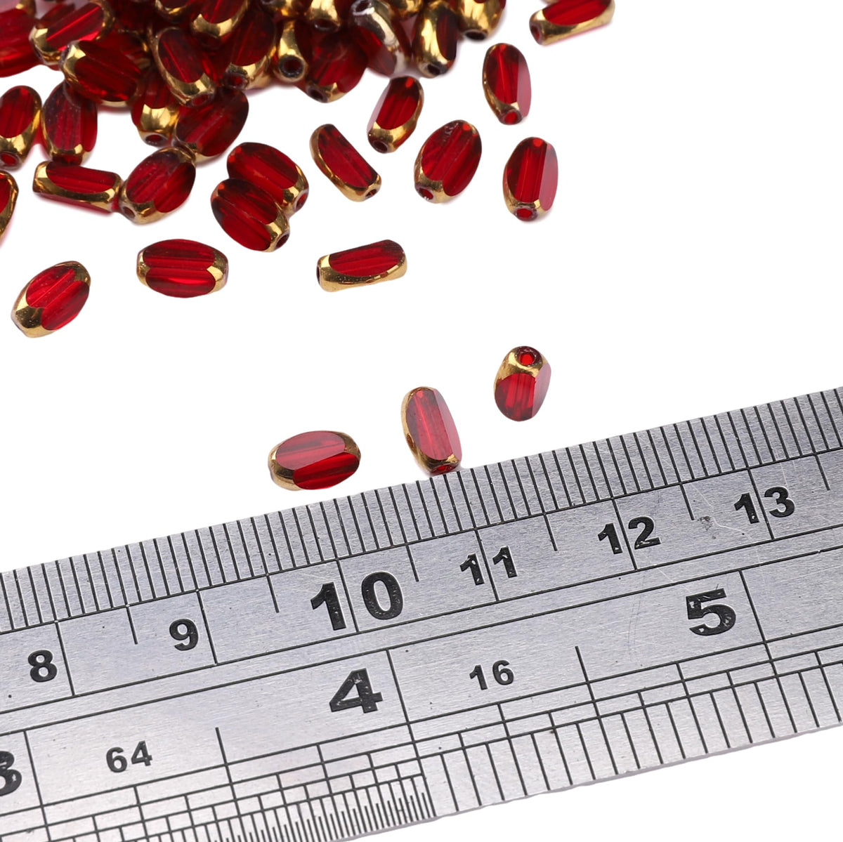 DADIFEN Glass Rice Beads Clear Wine Red 4x6mm 50pcs Faceted Oval Golden Edge Crystal Loose Beads for DIY Craft Jewelry Making