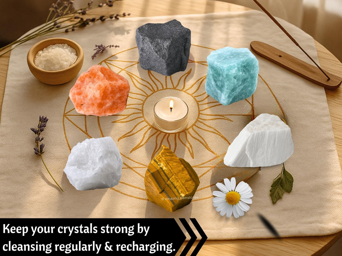 Amazing Gemstone Crystals for Children, Set of 6 Tiger Eye, Aquamarine, Snow Quartz, Hematite, Scolecite and Sunstone Healing Crystals and Stones