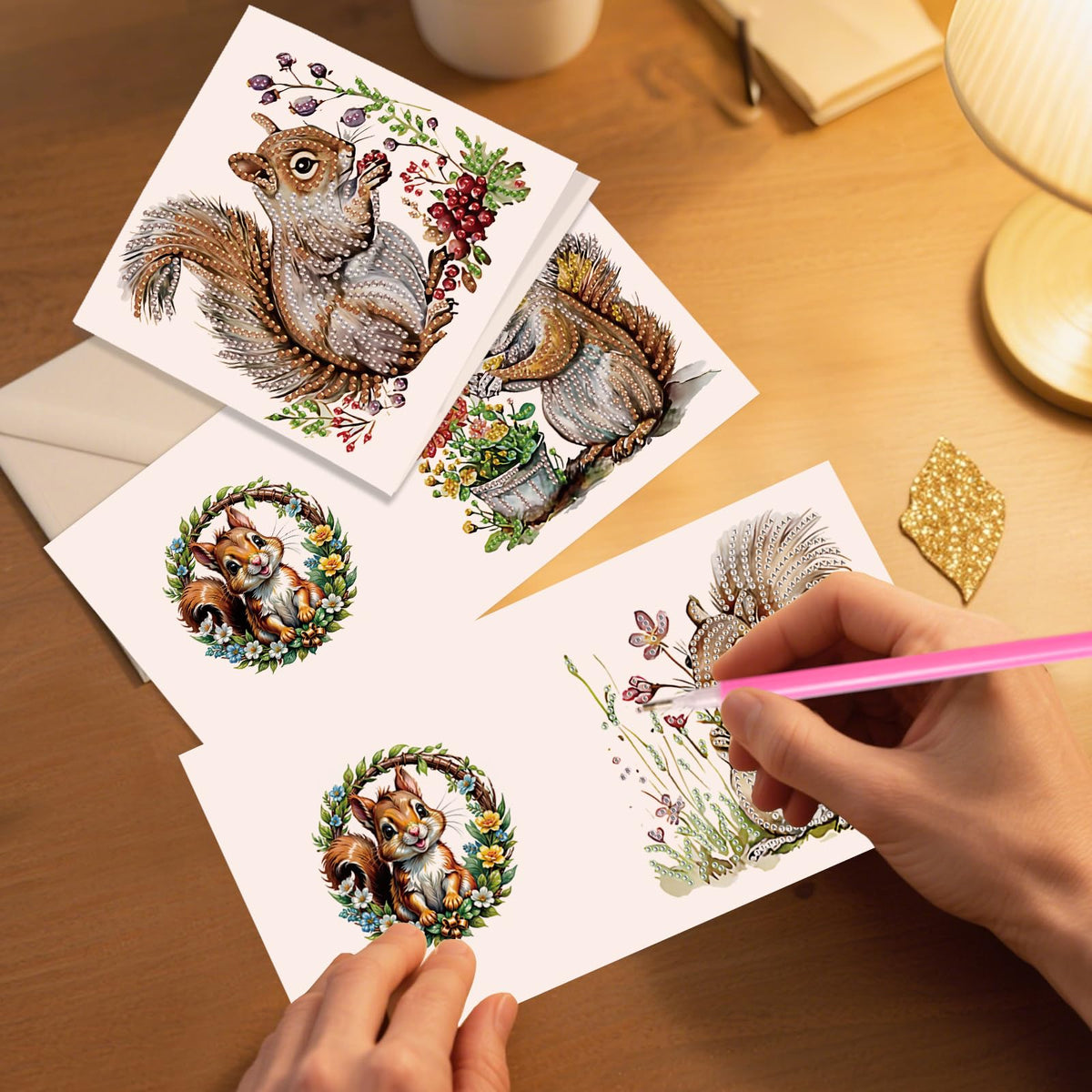 JZHYOAN 6 Pieces Diamond Art Greeting Cards with Envelopes DIY Squirrel Special Pattern Diamond Painting Card Creative Gifts Foldable Handmade Cards for Friends Family Birthday Holiday Congratulation