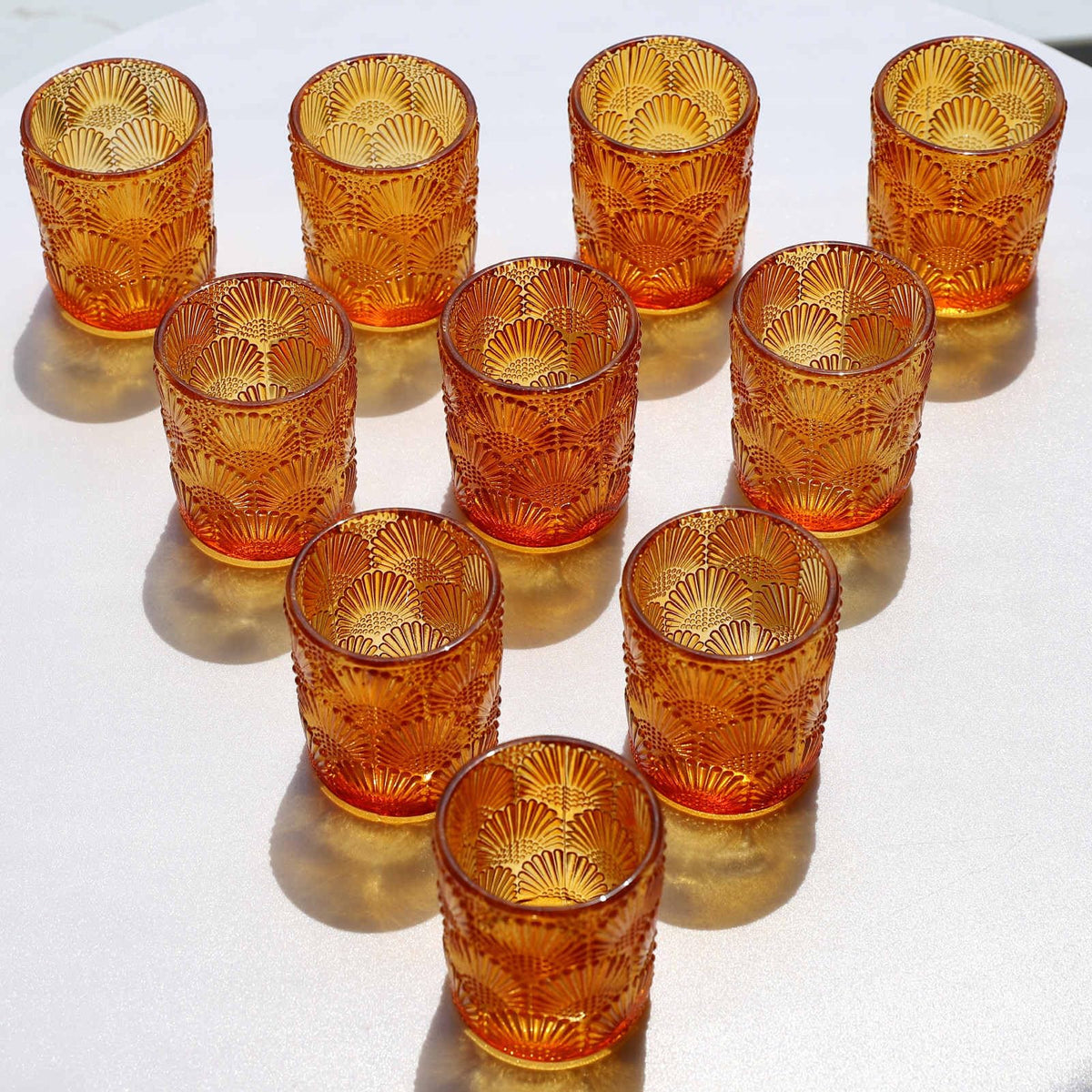 Woho 12Pcs Amber Votive Candle Holders, Glass Amber Candle Holder for Fall Wedding, Boho Tea Lights Candle Holder for Halloween Thanksgiving Centerpieces Table Decoration