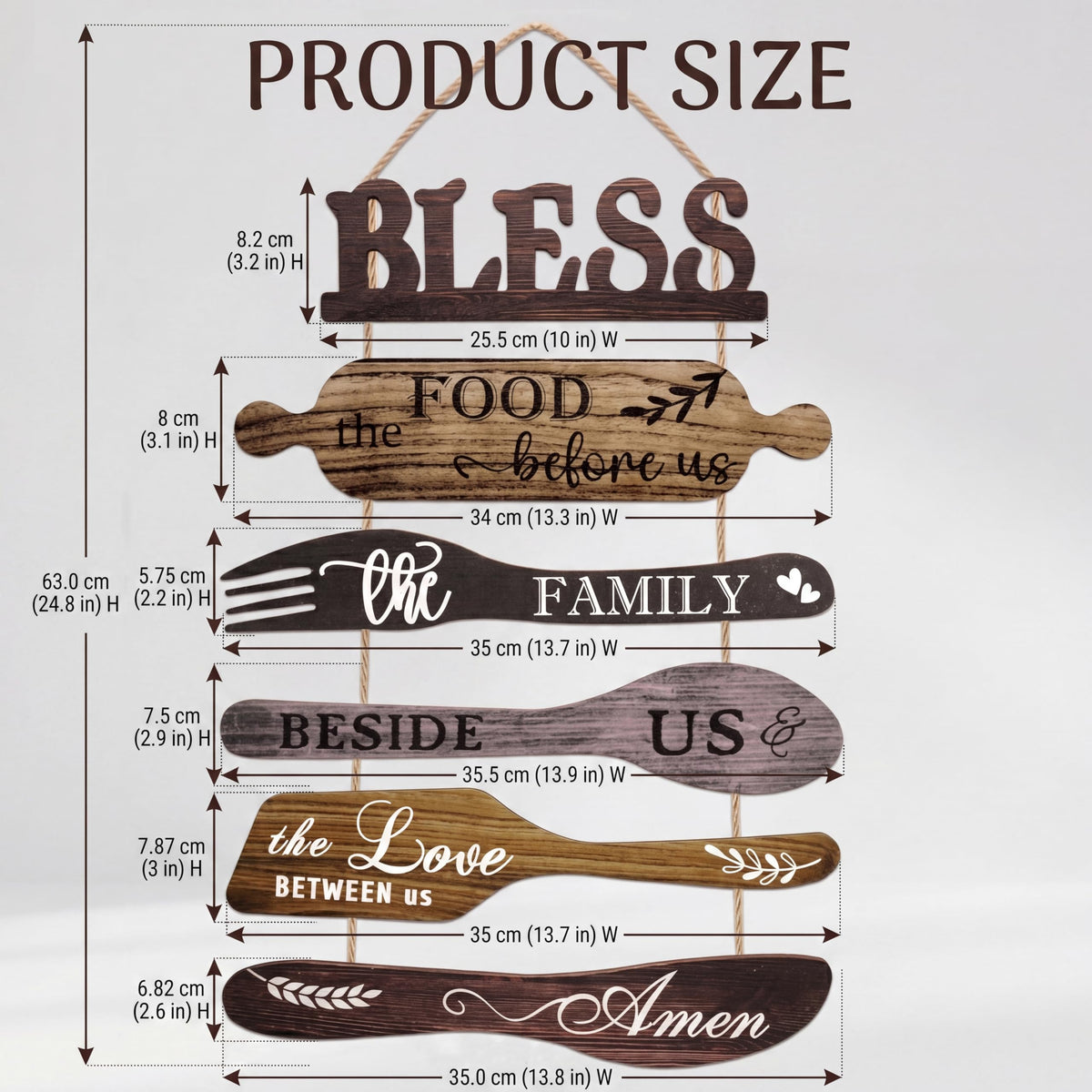 Benlarky Kitchen Wall Decor Set, Bless the Food Before Us Quotes Farmhouse Wooden Roped Hanging Signs, Rustic 6pcs Wall Art for Dining Room, Large Wood Plaque Decor for Home Kitchen Housewarming Gifts