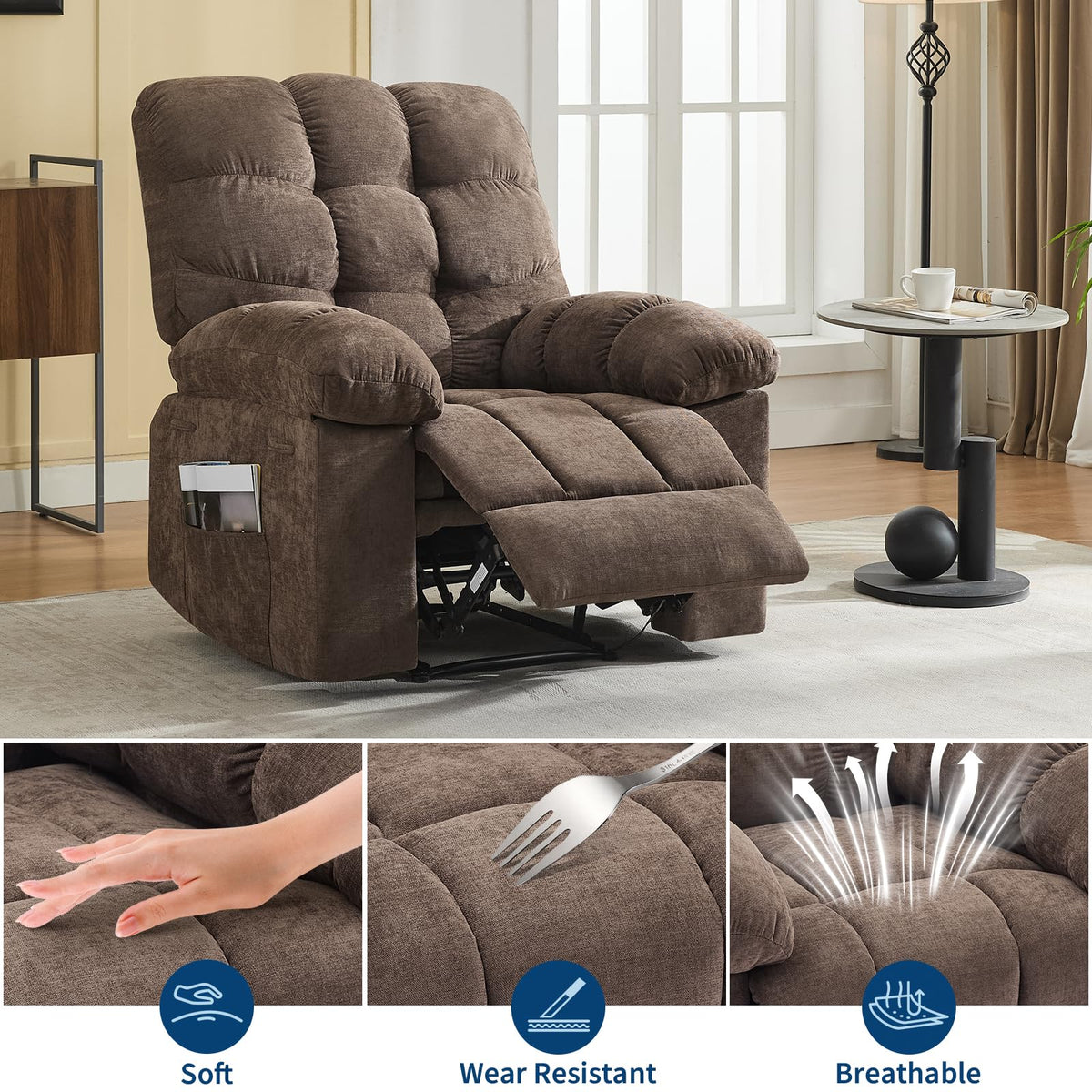 Garvee 21.4in Wide Recliner Chair,Massage & Heat Recliner Chair for Adults,Home Theater Seating with Lumbar Support,Ergonomic Breathable Fabric Nursery Rocking Chairs for Living Room