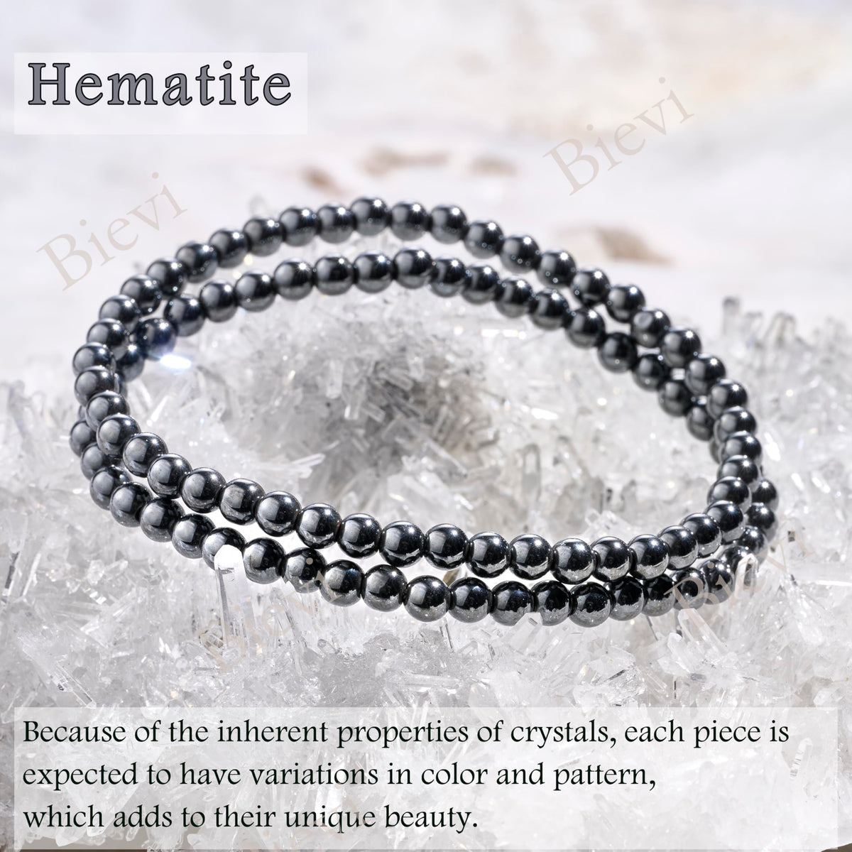 Bivei Hematite - Grounding - 4mm Beaded Bracelets for Women Handmade Semi Precious Natural Stone Stretch Elastic Jewelry Yoga Protection Gifts Small