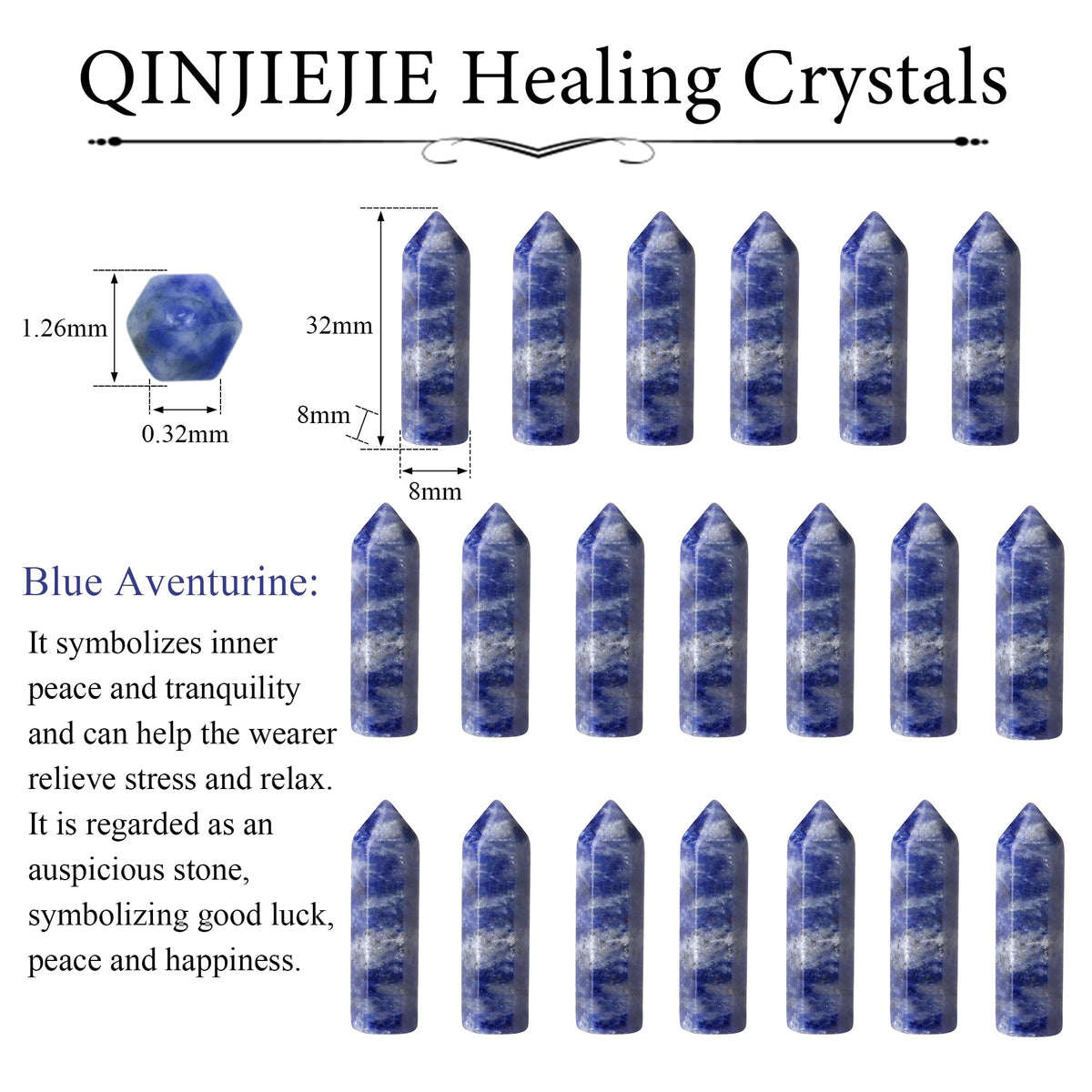 QINJIEJIE Blue Aventurine 20 PCS Healing Crystals Stones Sets Wands Bulk Natural Pocket Crystal Towers Assorted Pointed Reiki Gemstones Polished Energy Meditation Chakra Gifts for Women Men