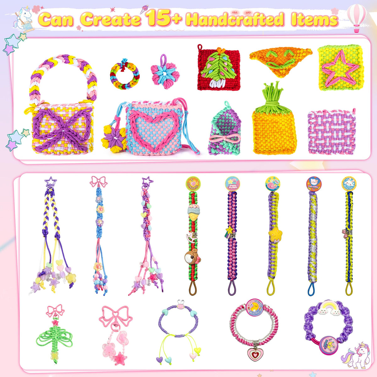 Nicella Multi-Functional 400+ Pcs Friendship Bracelet Making Kit for Girls,Weaving Loom Kit Toys, Craft Kits for Kids,Age 6-12 Year Old Girls Gifts Ideas, Bracelet & Coaster & Bag Weaving Making kit