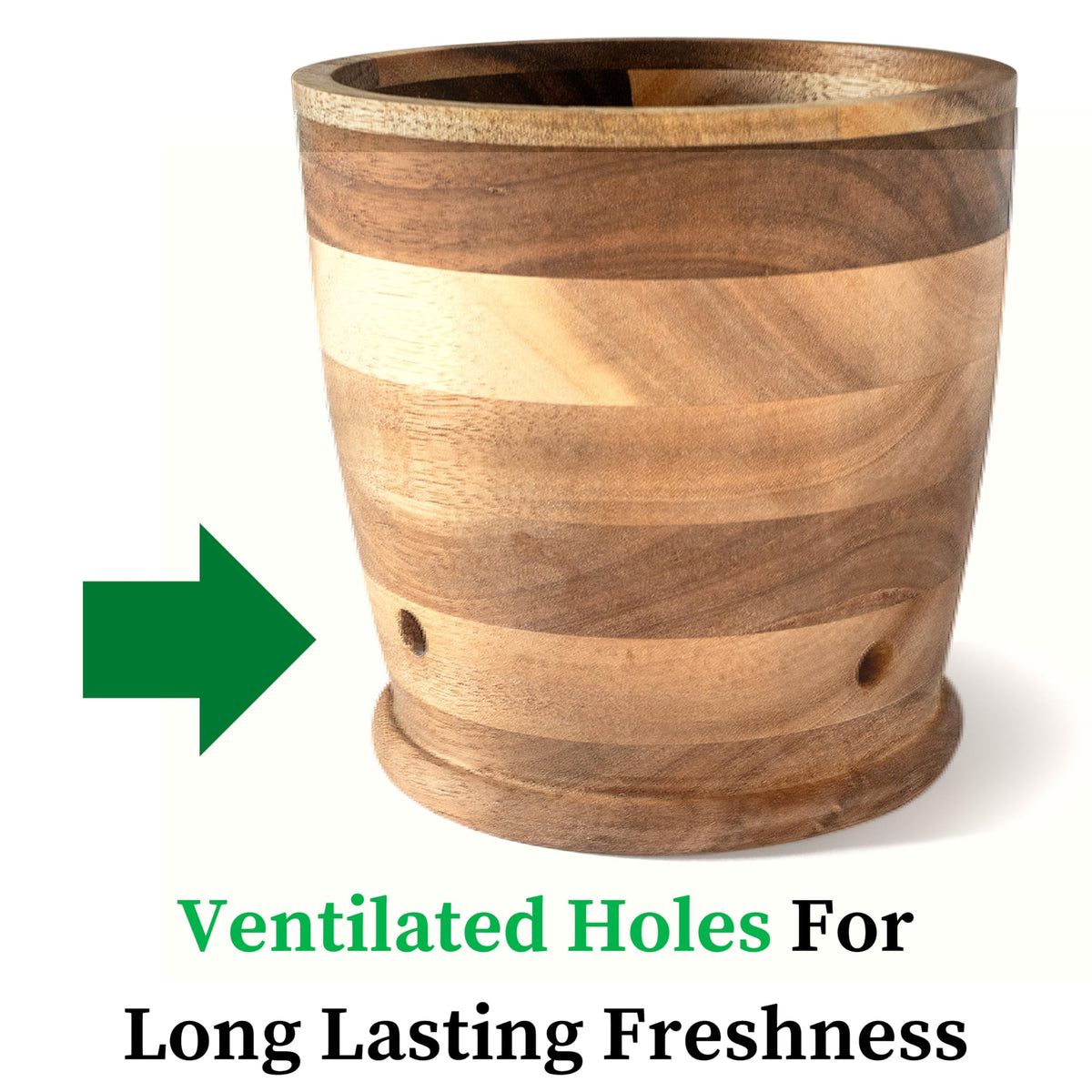 Jean Lemond Introducing The Always Fresh Acacia Garlic Keeper For Counter. A Crafted Large Garlic Storage Jar. A Rustic Garlic Holder Container Pot Saver With Lid. (Large (Fits 5 Heads))