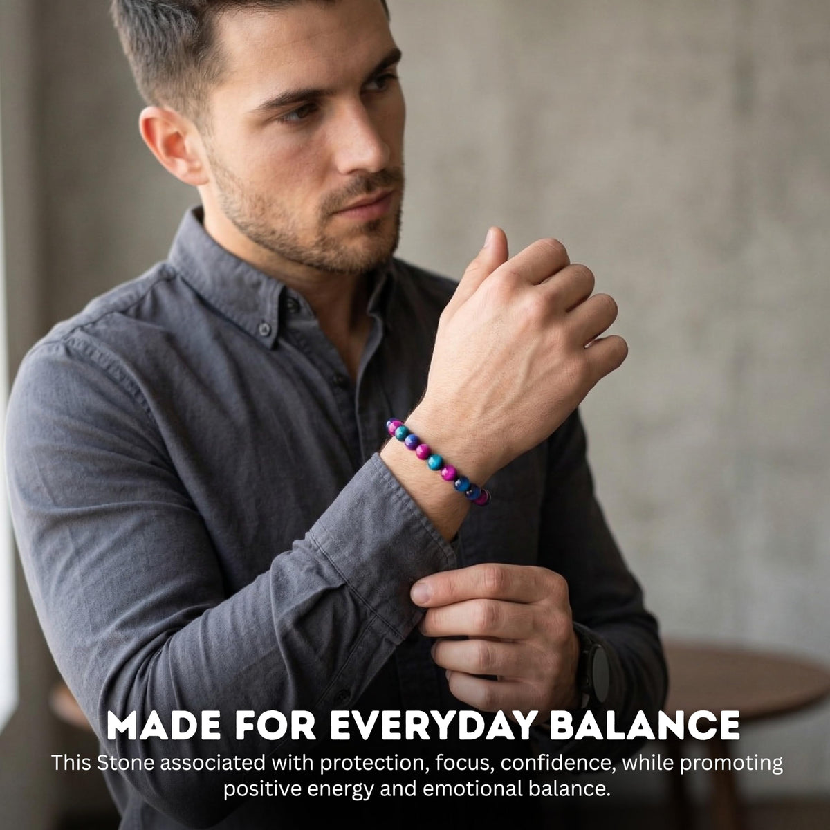 Cherry Tree Collection Pink and Blue Tiger's Eye Beaded Bracelet – Genuine 8mm Gemstone Stretch Bracelet for Men & Women – Handmade Crystal Bracelet - (Pink and Blue Tiger's Eye - M)