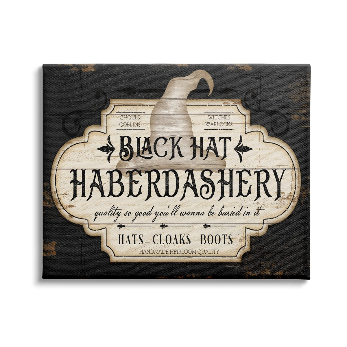 Stupell Industries Black Hat Haberdashery Halloween Sign Spooky Heirloom Quality