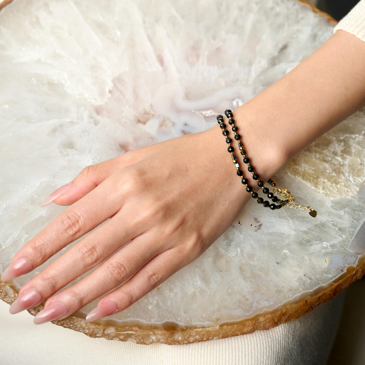 Farfume Black Tourmaline - Safety & Shielding - Crystal Beaded Bracelets, Chakra 4mm Natural Stone Beads Bracelets, Gemstone Spiritual Jewelry Gifts for Mother's Day