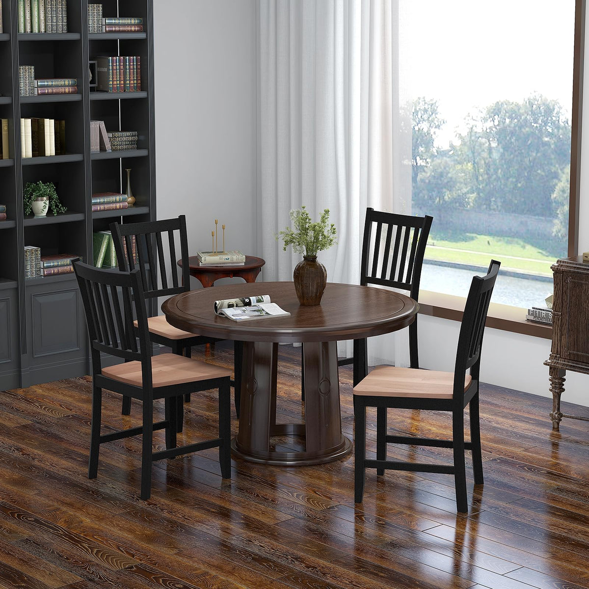 Giantex Wooden Dining Chairs Set of 4, Farmhouse Kitchen Chair with Rubber Wood Legs, Easy to Assemble Armless Dining Side Chairs, Dining Room Chairs, Black