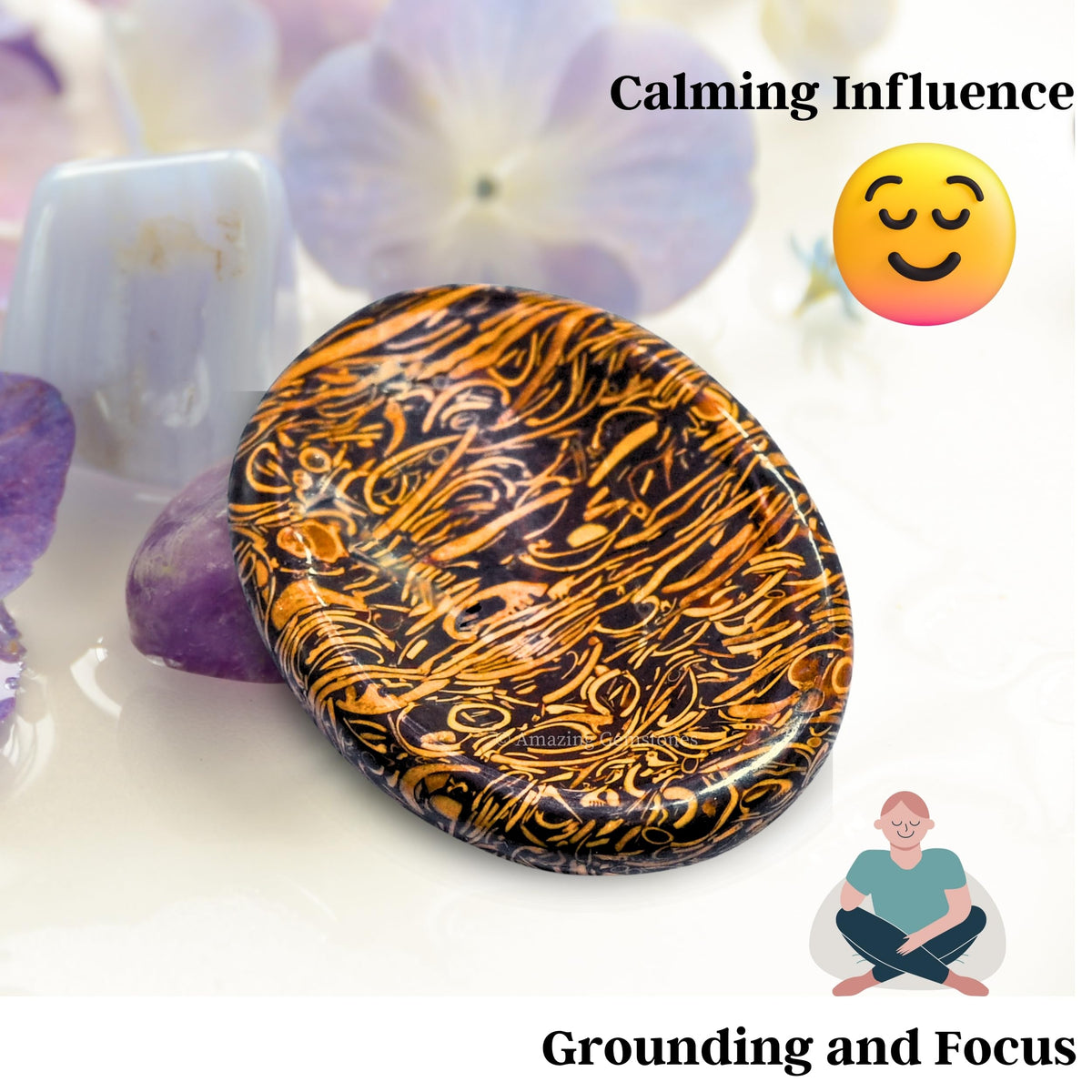 Amazing Gemstone Mariyam Jasper Worry Stone Crystals & Healing Stones - Worry Stones for Stress Relief Gifts - Piedra Crystal Fidget for Meditation - Unique Stocking Stuffers & Birthday Gifts