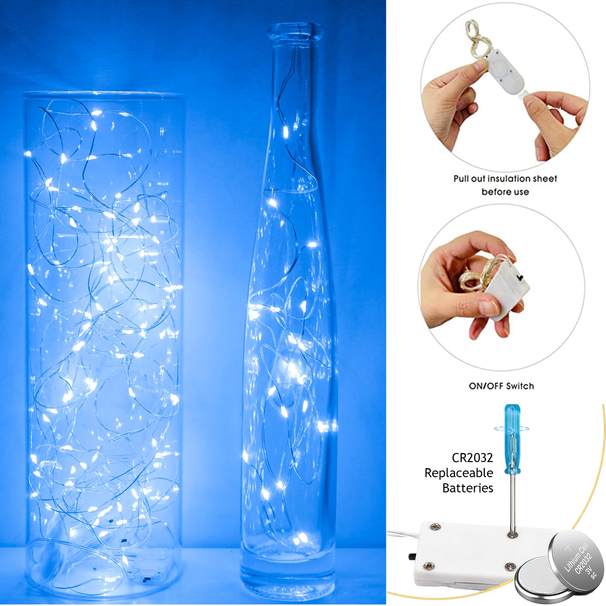 SunKite 16 Packs 20 LED Fairy String Lights Battery Operated Waterproof 6.6 Feet Silver Copper Wire Firefly Starry Moon Lights for DIY Costume Wedding Party Bedroom Table Decor (Cool White)