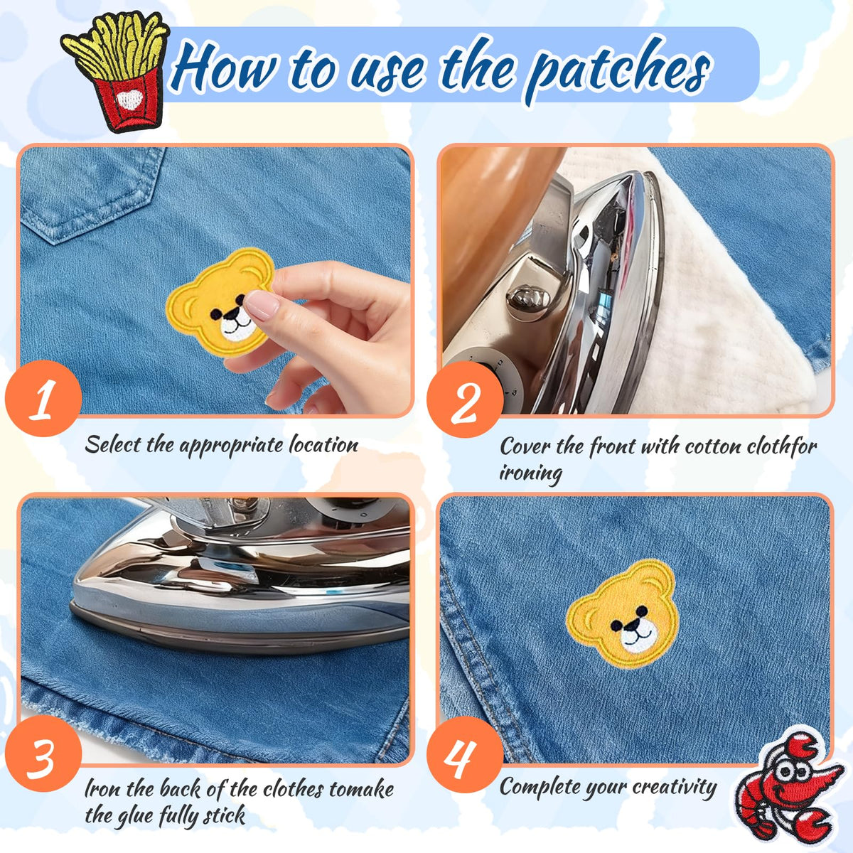 BoAn 60 Pcs Random Assorted Styles Embroidered Iron on Patches for Clothes, DIY Craft Patches for Hats, Backpacks, Jean, Jackets, Dress