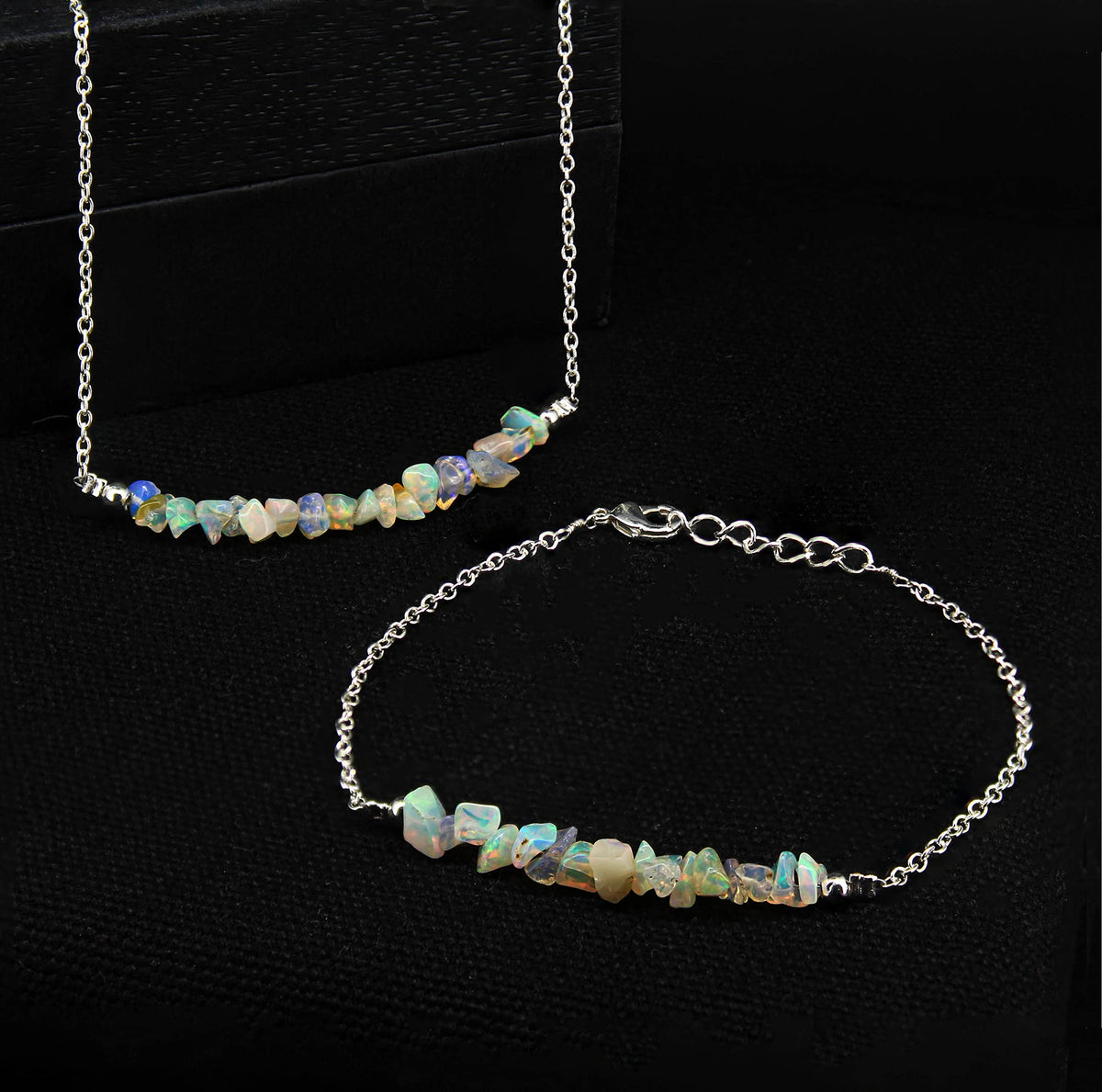 Gempires Natural Gemstone Chip Bar Bracelet for Women, Crystal Healing Bracelet, Multiple Gemstone Options, Adjustable Yellow Gold Plated Chain (7” + 1” Extender), Dainty Stackable Jewelry Gift for Her (Opal)