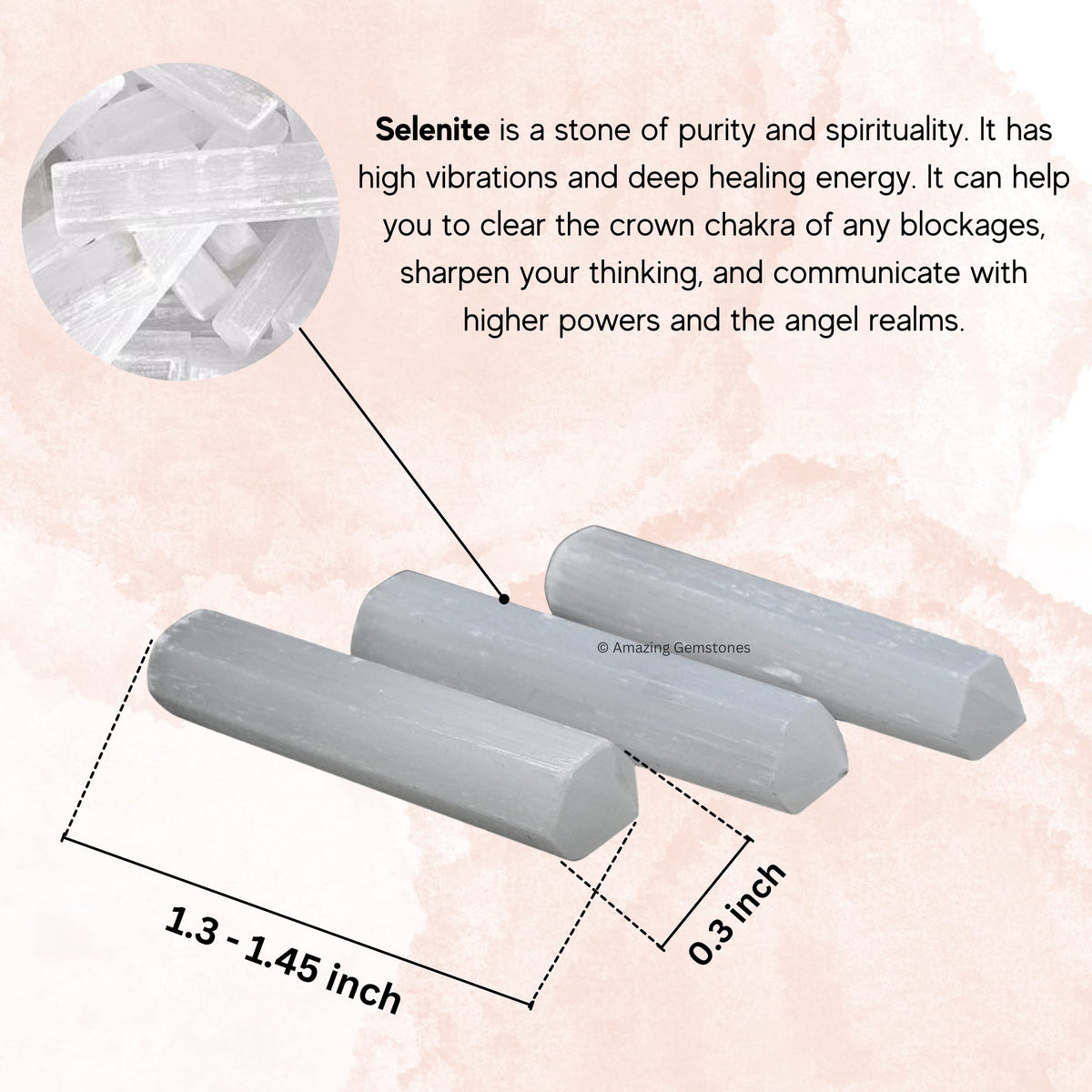 Amazing Gemstone Selenite Crystal Points Bulk Healing Crystals - Pack of 3 Single Terminated Healing Wand Point Bulk Crystals for Crafts, Crystal Grid, DIY Work - Premium Crystals for Beginners Gifts