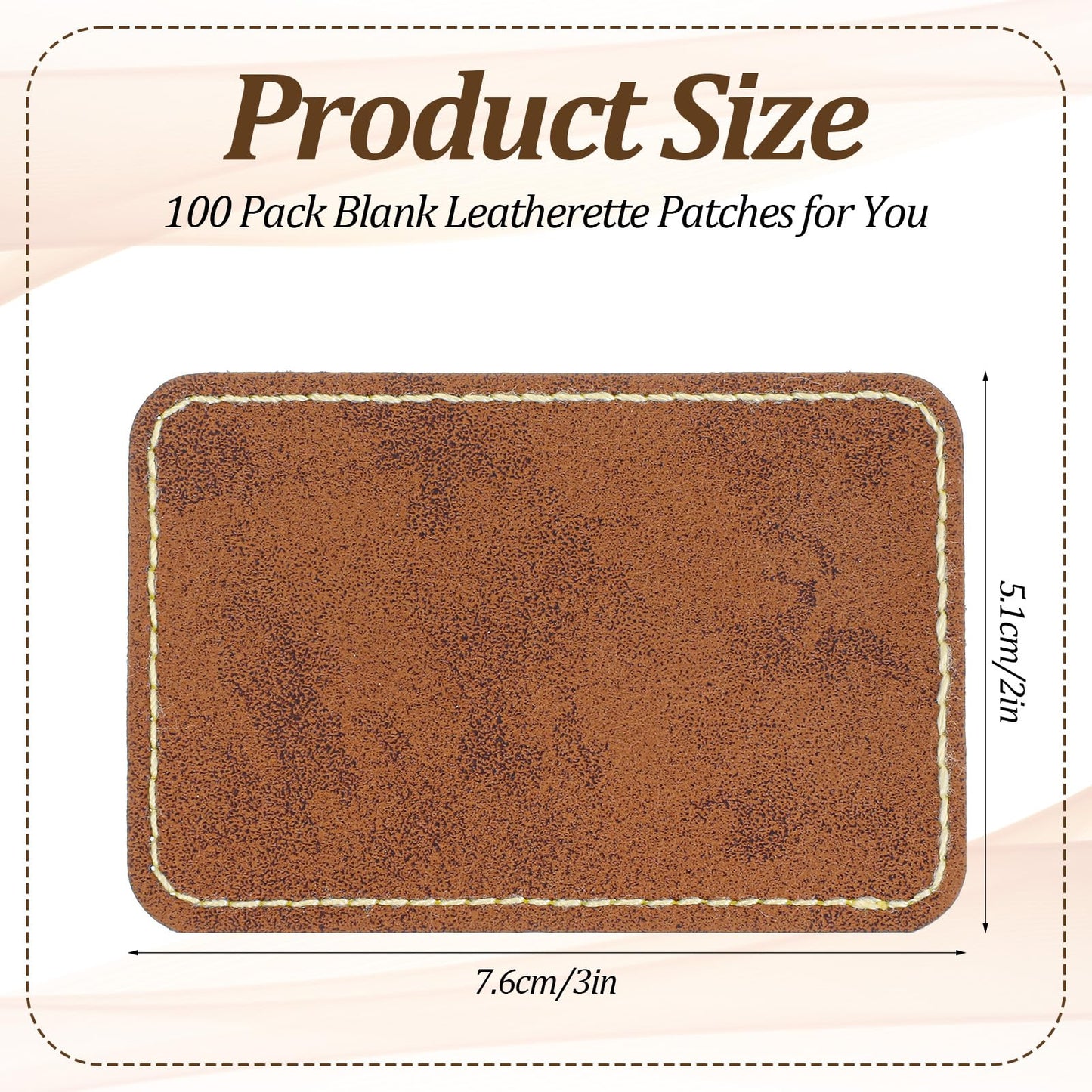 100 Pack Blank Leatherette Hat Patch with Adhesive, Rectangle Laserable Leatherette Patch, Faux Leather Patches for Hats Custom Fabric Repair Sew Laser Supplies (Chestnut, 2 x 3 Inches)
