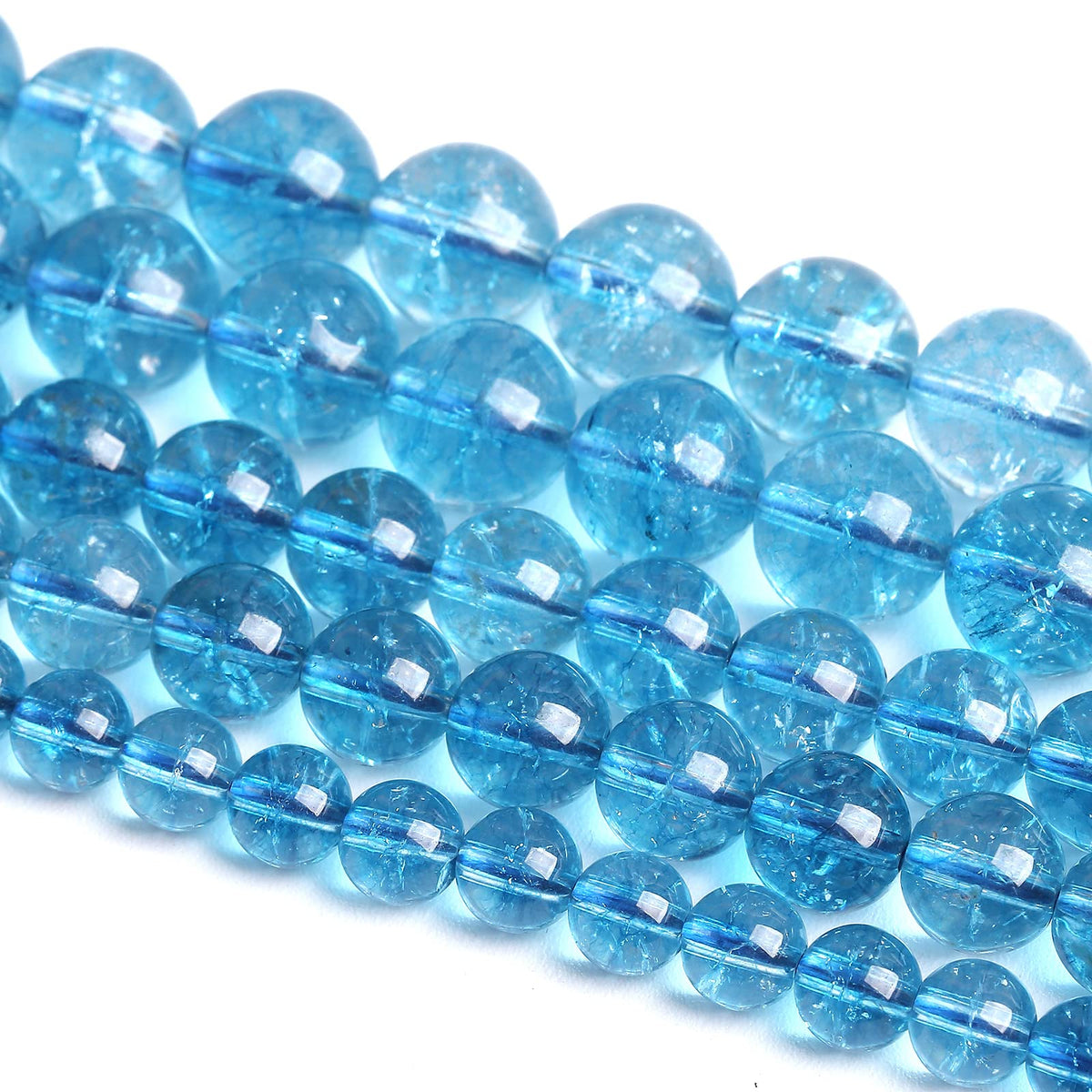 4mm 86PCS Blue Crystal Crackle Quartz Stone Spacer Round Loose Beads for Jewelry Making DIY Bracelet 15 inches Strand