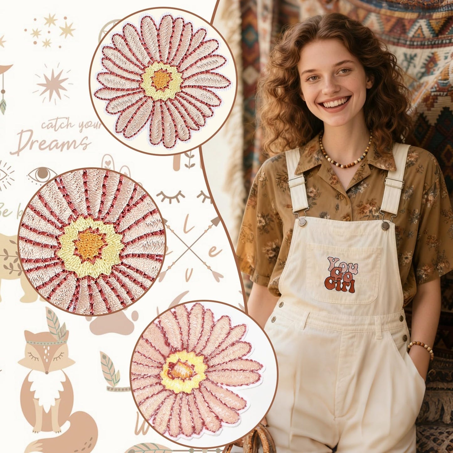 AUGSUN 36-Pack Vintage Iron On Patches, Boho Iron On Patches Girly Aesthetic Embroidered Patch, Cute Boho Sew On Applique Patches for Clothes, Hat, Backpack, Jackets