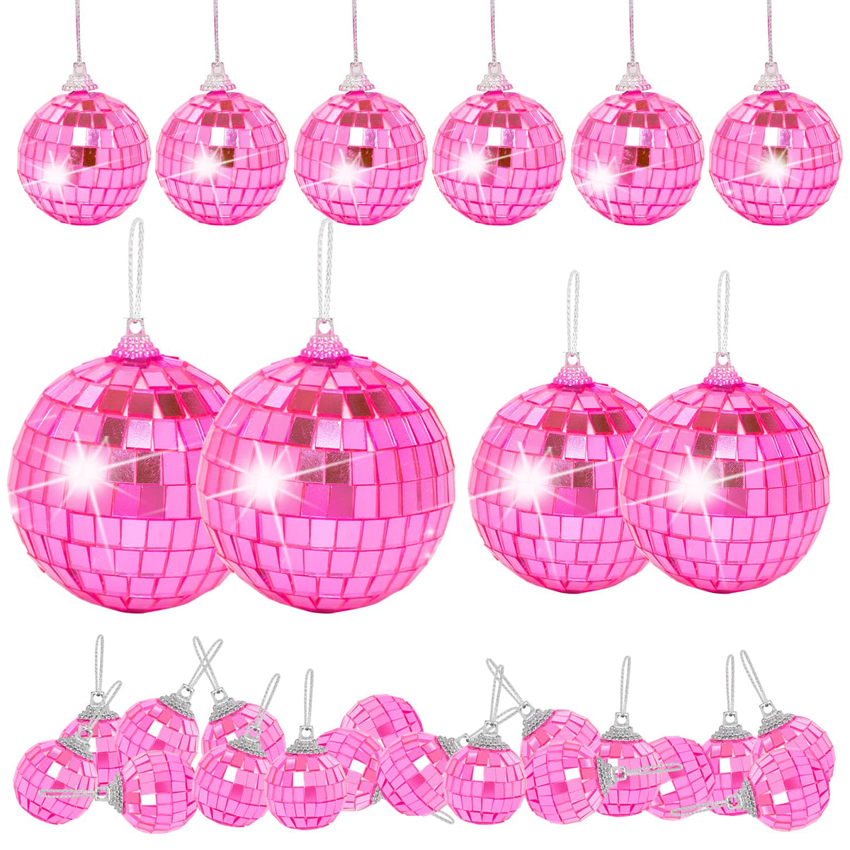Mini Pink Disco Ball Ornaments: 28 Pack Small Disco Balls Decorations Different Sizes - Pink Disco Party Decorations Bulk for Christmas Tree Cake Room Birthday (1.2 Inch, 1.6 Inch, 2 Inch, 2.4 Inch)