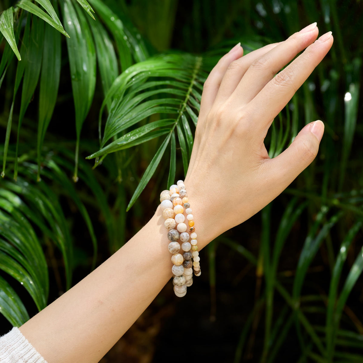 Bivei Bamboo Leaf Agate-Steady Growth-6mm Beaded Bracelets for Women Handmade Semi Precious Natural Stone Stretch Elastic Jewelry for Women Yoga Protection Gifts