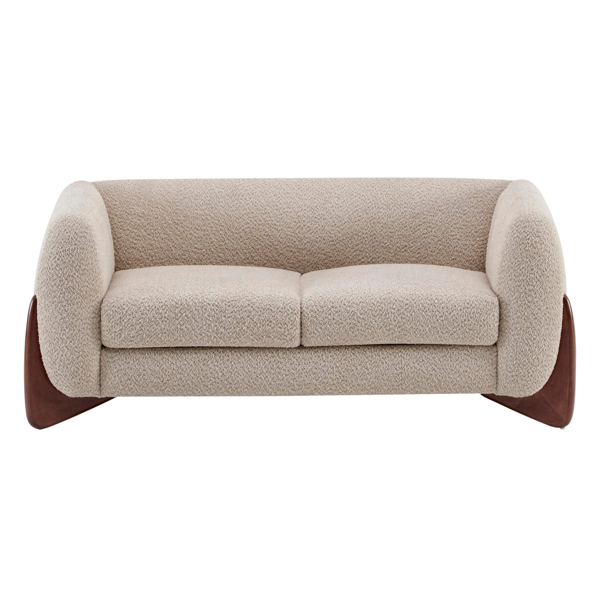 Merax 63 Inch Modern Boucle Upholstered 2-Seater Sofa, Chenille Fabric Loveseat with Solid Wood Legs, Low Profile Small Couch for Living Room, Almond