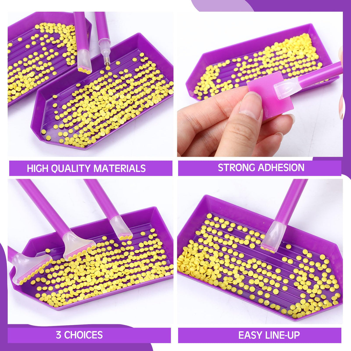 Affrolling 180 Pcs 5d Diamond Art Painting Tools and Accessories Kits Include Drill Pens with 3 Drill Sizes, Plastic Diamond Trays, Glue Clay, Rhinestone Art Painting DIY Accessories(Purple)