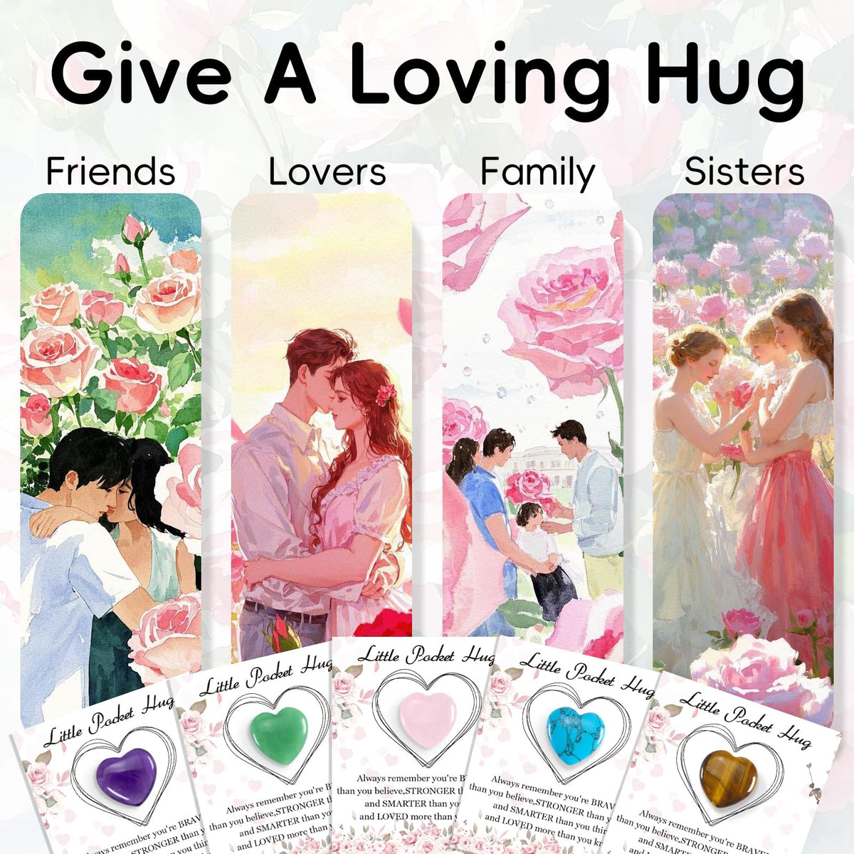 50 Sets Pocket Hug Bulk with Heart Shape Natural Stones & Healing Crystals, Mini Polished Gemstones for Meditation, Yoga, Chakra Balancing, Gift for Friends, Family, Colleagues