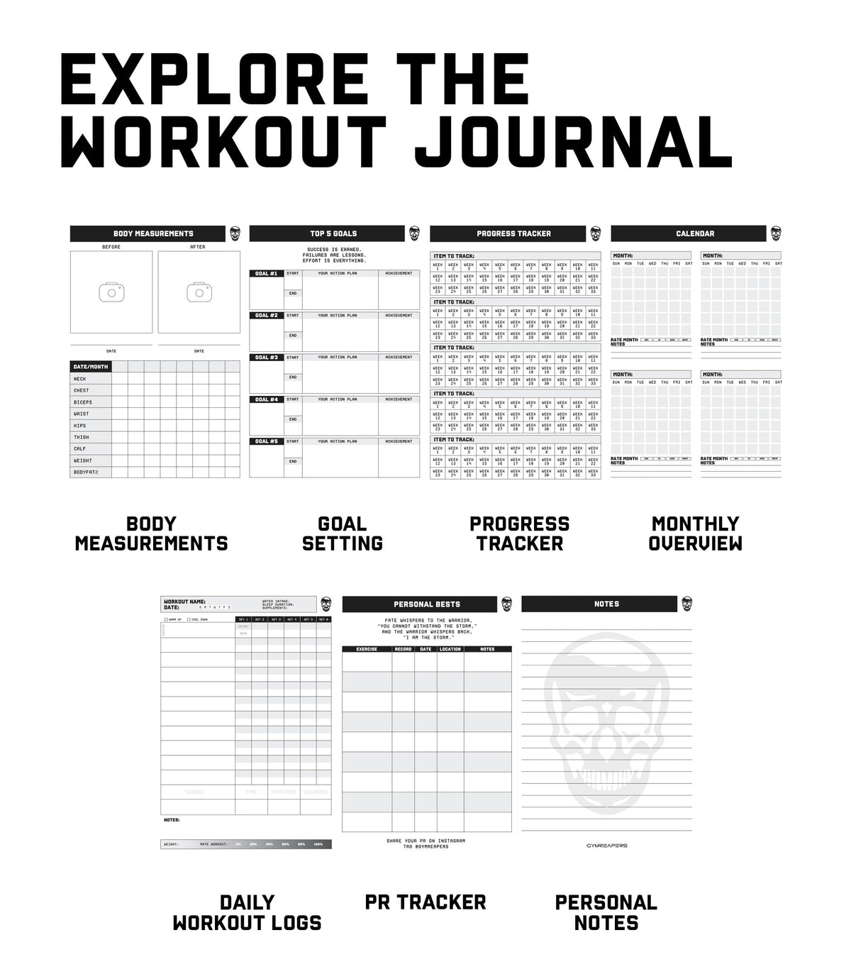Gymreapers Workout Journal For Men & Women – Fitness Journal To Track Weight Loss, Muscle Gain, Gym Exercise & Bodybuilding Progress – Fitness Planner Log Book With Calendar To Achieve Wellness Goals