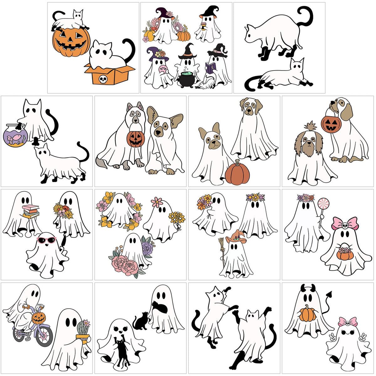Harloon 15 Sheets Halloween Classical Ghost Rub on Transfers for Crafts Furniture Wood Ornaments Ghost and Cat Dog Stickers Rub on Decals for Halloween Scrapbook DIY Wood Fabric Journal Envelope