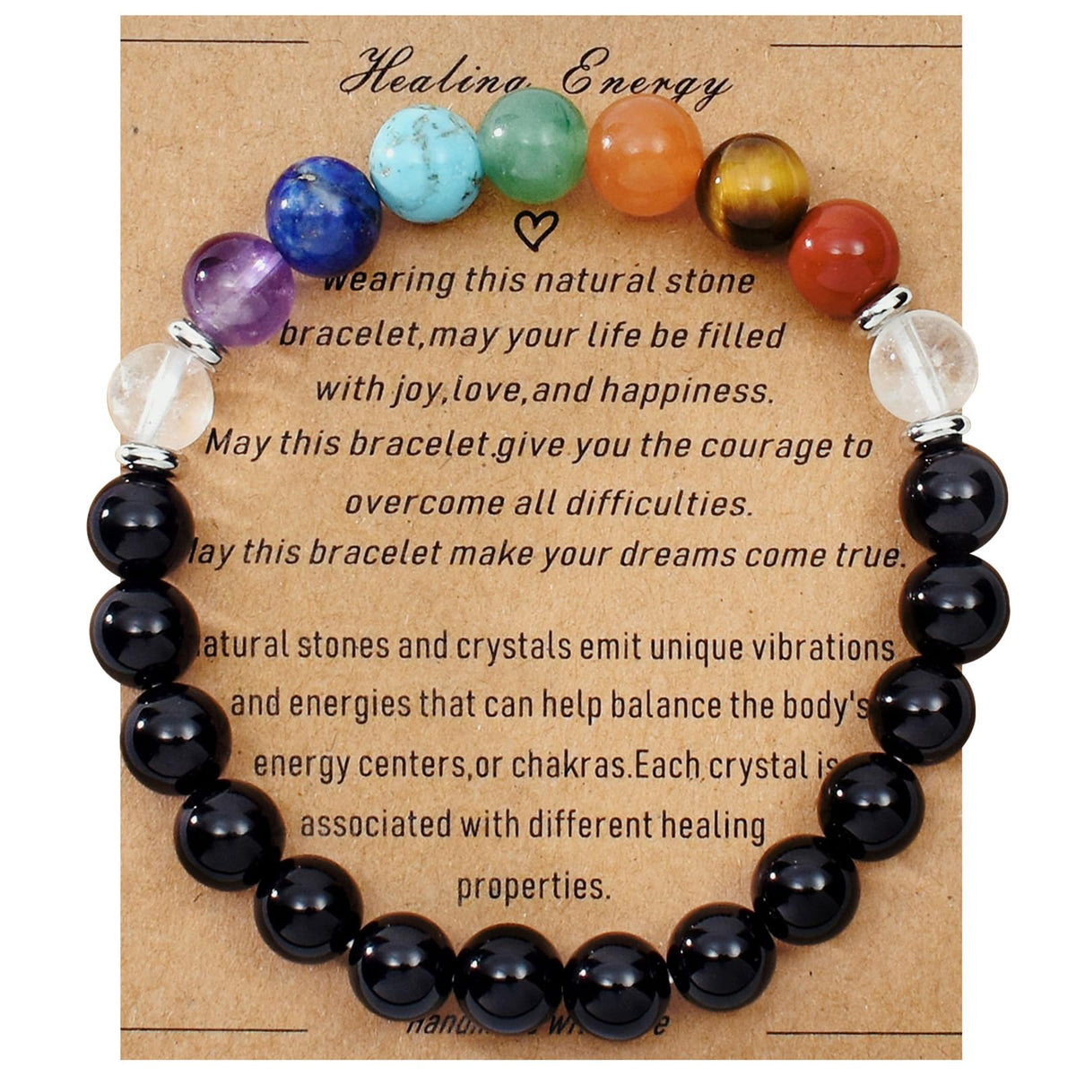 Ayriwoyi 7 Chakra Bracelet For Women Healing Crystal Black Agate Beaded Stone Bracelet 6.5 inch Anxiety Bracelets for women Crystals and Healing stones