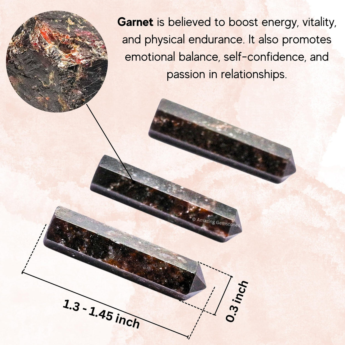 Amazing Gemstone Garnet Crystal Points Bulk Healing Crystals - Pack of 3 Single Terminated Healing Wand Point Bulk Crystals for Crafts, Crystal Grid, DIY Work - Premium Crystals for Beginners Gifts