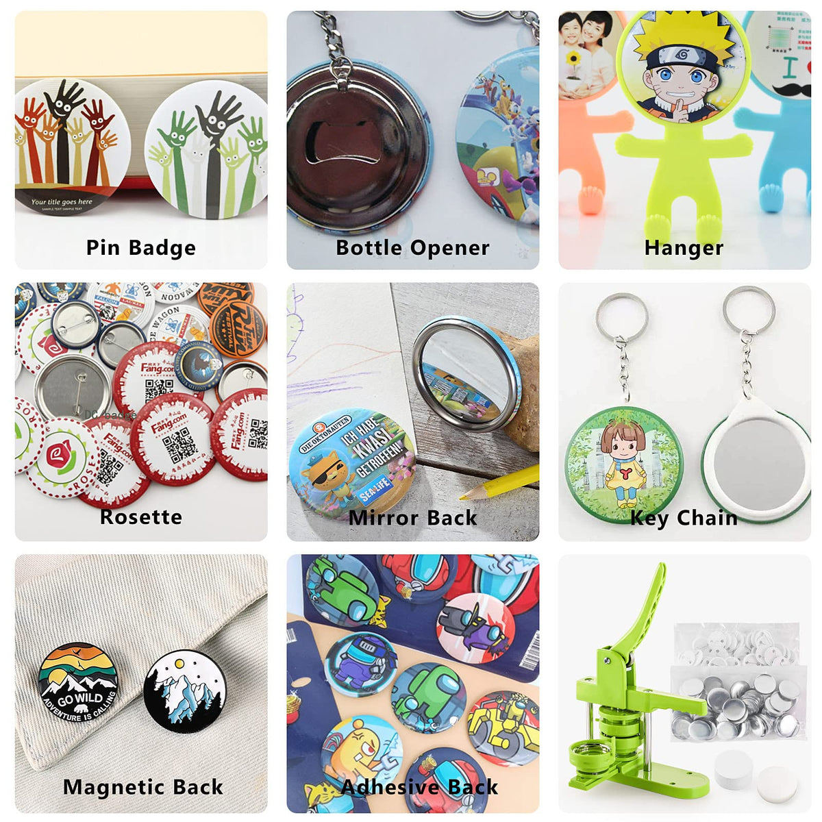 3 in 1 Button Maker Machine,Multiple Sizes 1/1.25/2.25 inch DIY Pin Badge Press Kit with Circle Cutter,300pcs Button Parts,Perfect Craft Gift for Kids Adults Birthday Christmas& Small Business